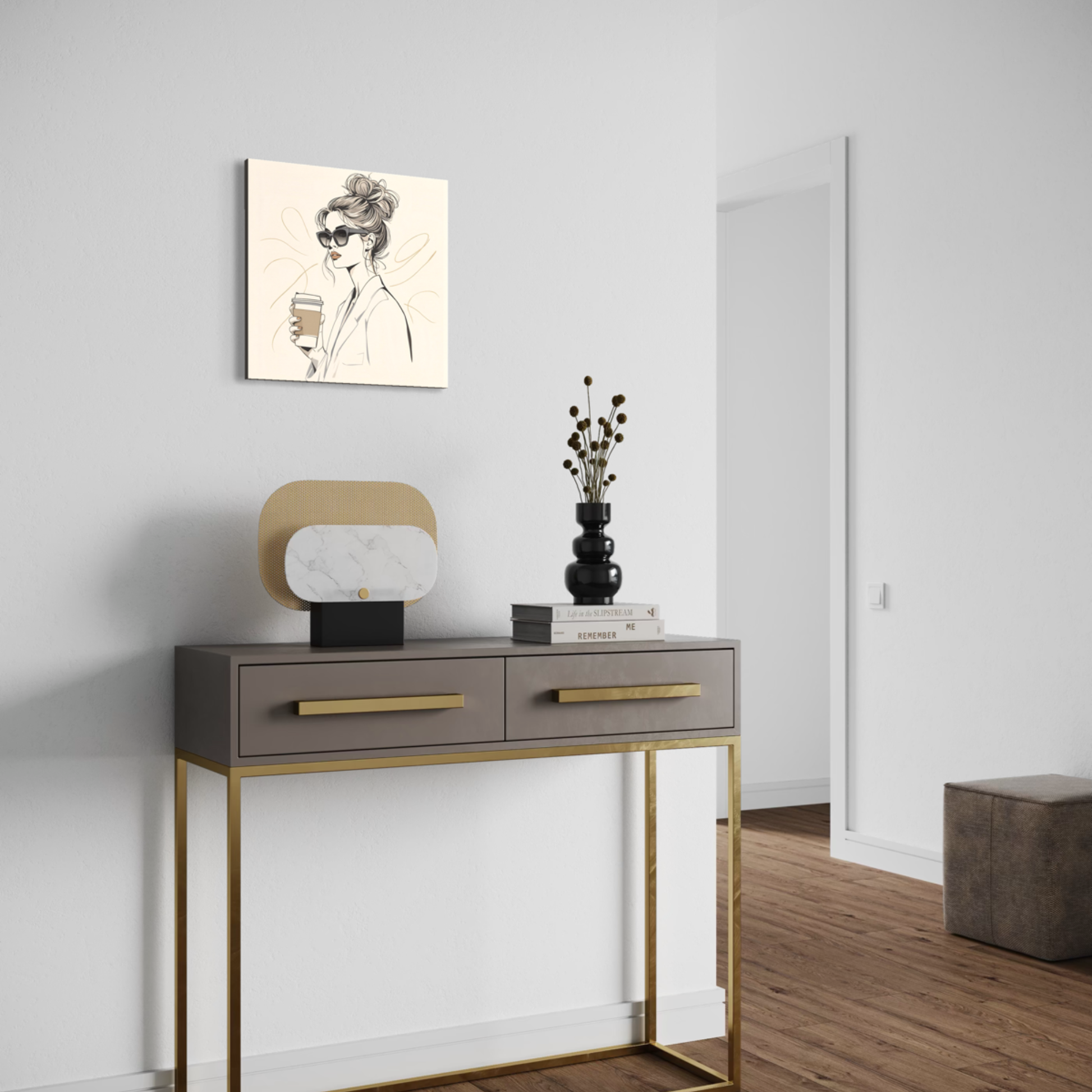 LunarHeartCo LINE STUDY M2 Moment Canvas wall art, 16x16 inches, featuring abstract line design on a framed canvas.