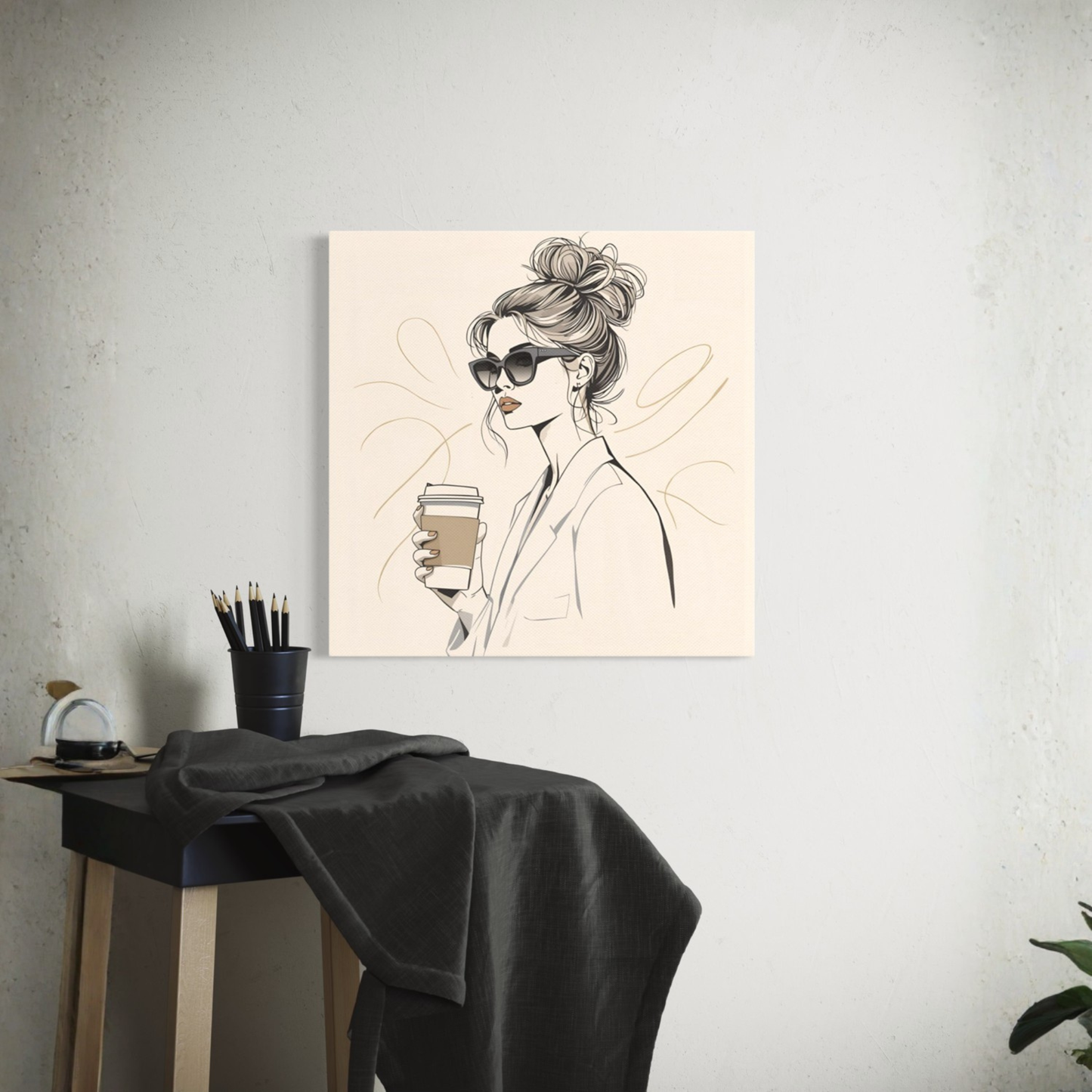 LunarHeartCo LINE STUDY M2 Moment Canvas wall art, 16x16 inches, featuring abstract black and white line design on canvas.