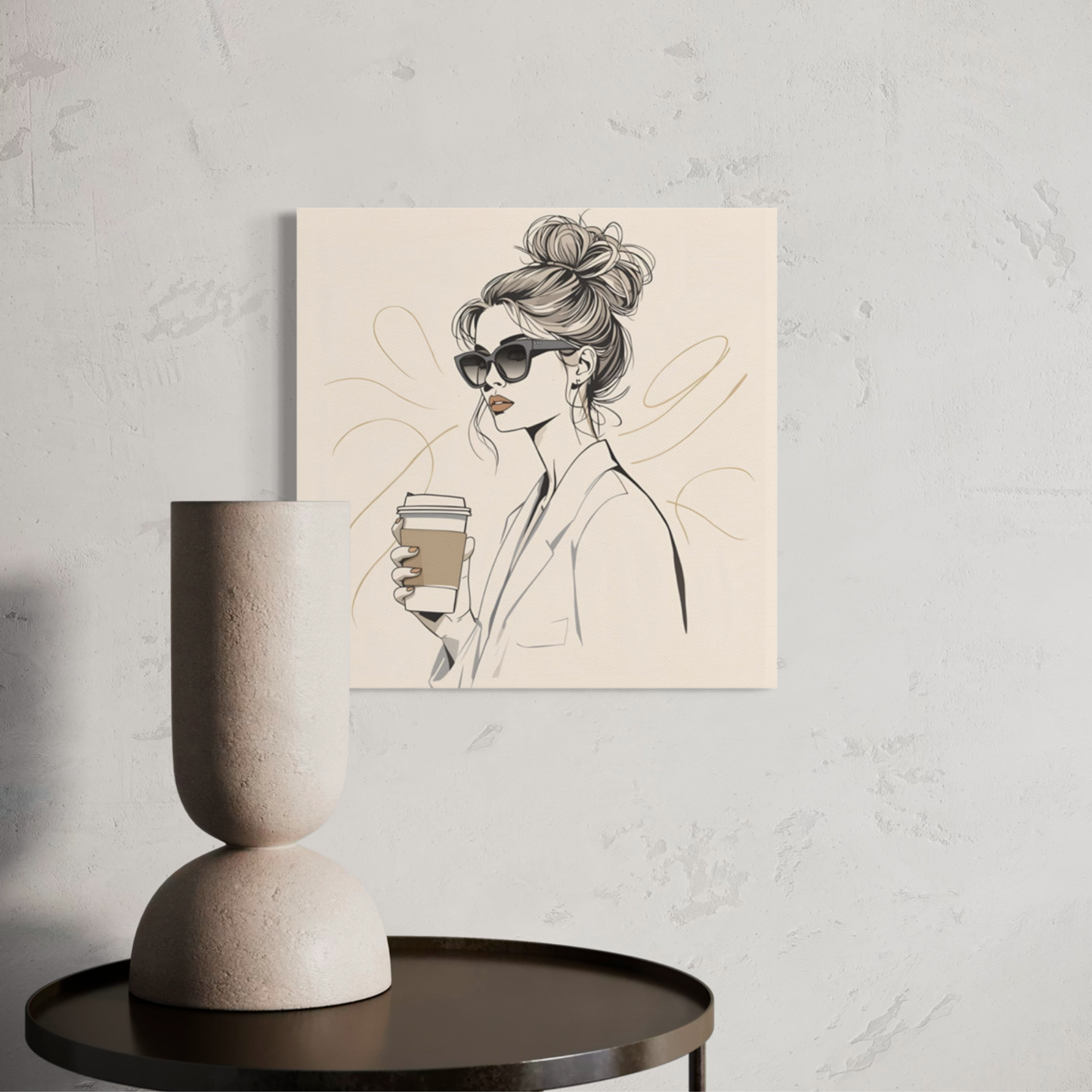 LunarHeartCo LINE STUDY M2 Moment Canvas wall art, 16x16 inches, featuring abstract line design on a textured canvas background.