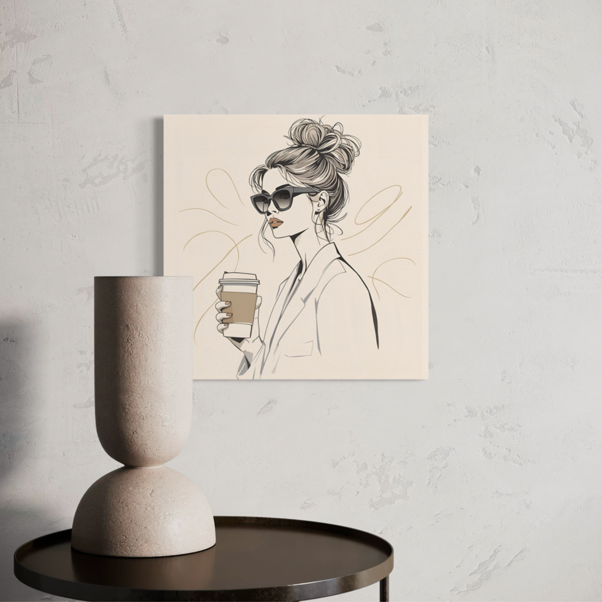 LunarHeartCo LINE STUDY M2 Moment Canvas wall art, 16x16 inches, featuring abstract line design on a textured canvas background.