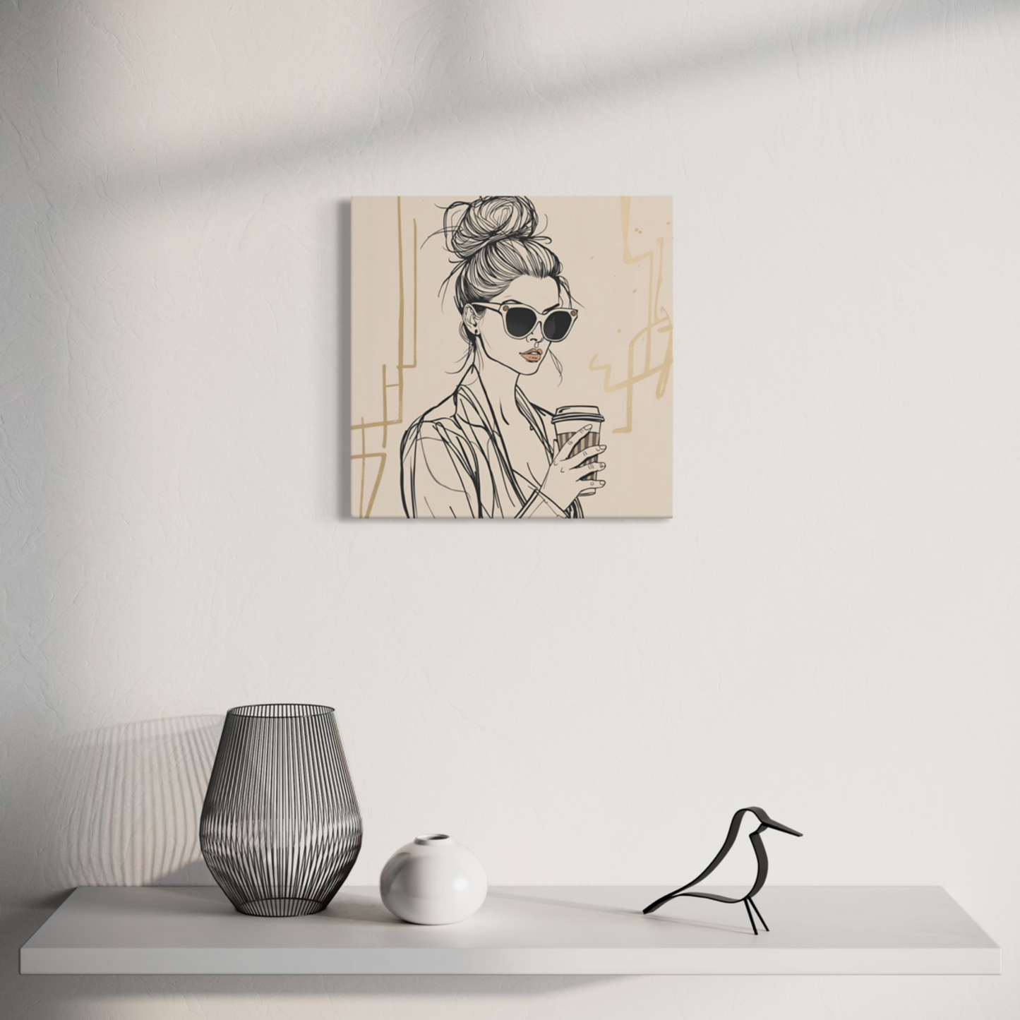 LunarHeartCo LINE STUDY M3 Structure Canvas wall art, 16x16 inches, featuring abstract geometric design on a textured canvas.