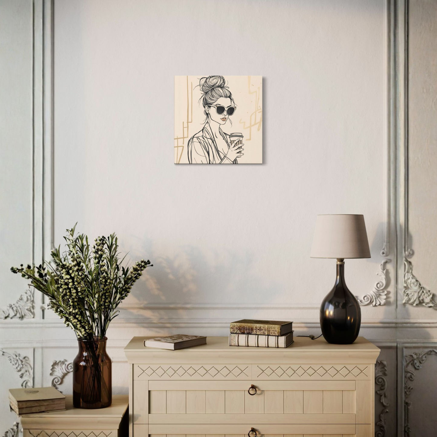 LunarHeartCo LINE STUDY M3 structure canvas wall art, 16x16 inches, featuring modern geometric design on textured surface.
