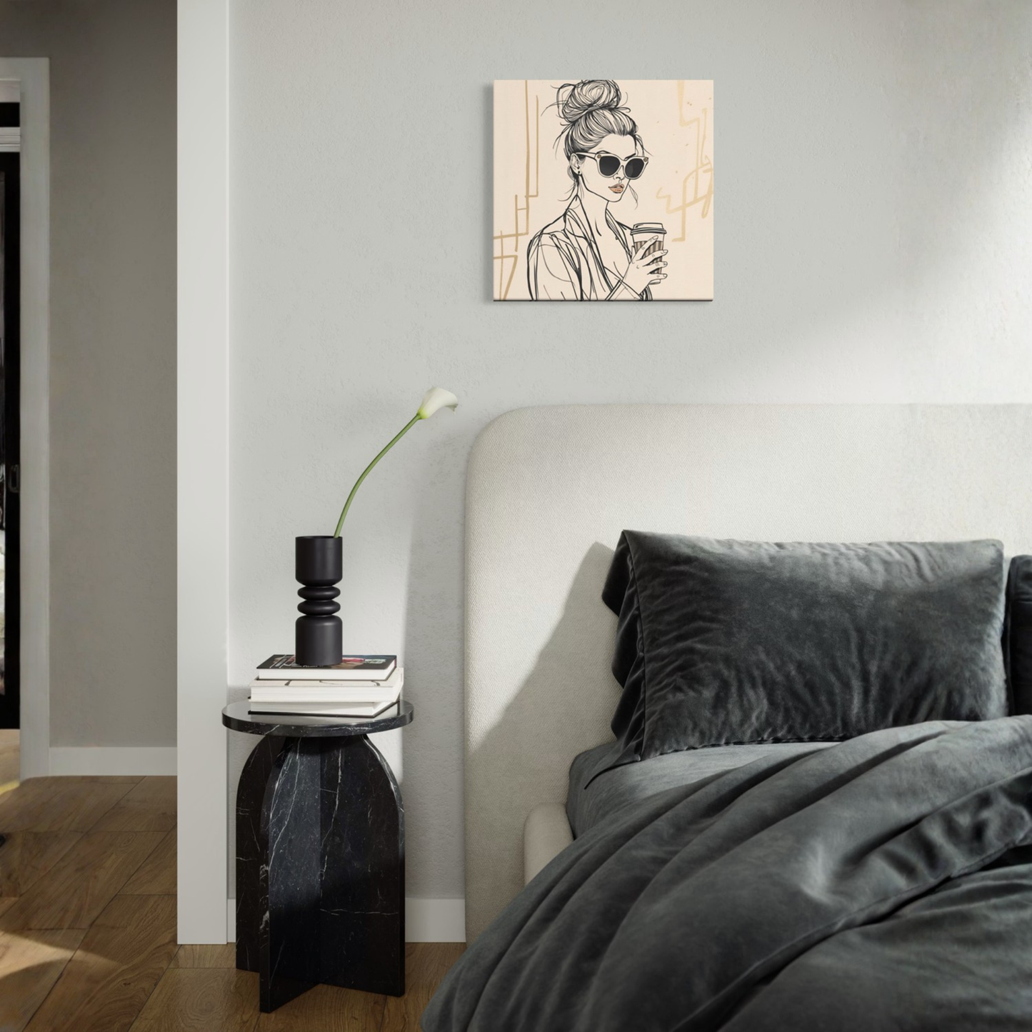 LunarHeartCo LINE STUDY M3 Structure Canvas wall art, 16x16 inches, with abstract geometric design on textured canvas.