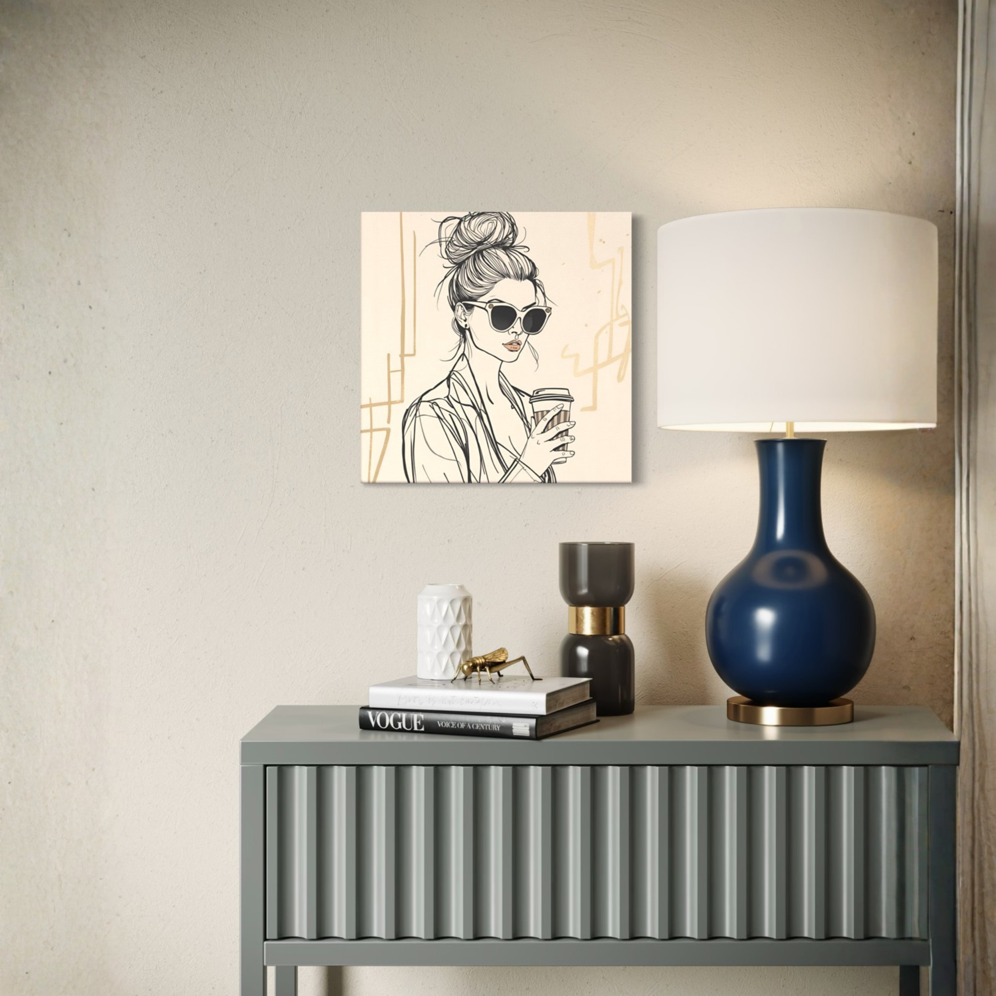 LunarHeartCo LINE STUDY M3 structure canvas wall art, 16x16 inches, featuring geometric design on textured canvas.