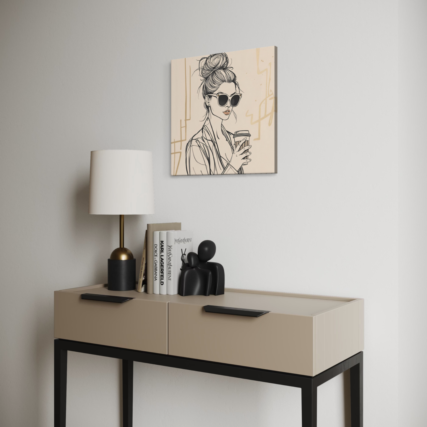 LunarHeartCo LINE STUDY M3 structure canvas wall art, 16x16 inches, featuring abstract geometric design for modern decor.