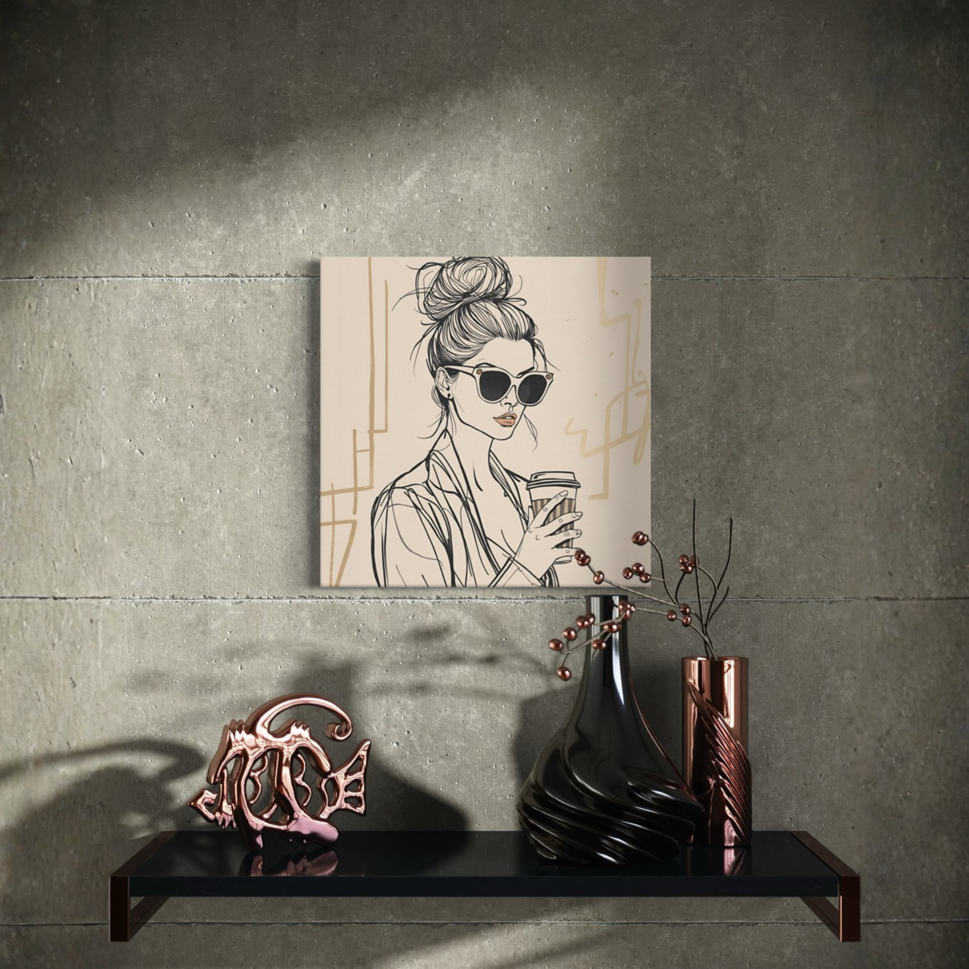 LunarHeartCo LINE STUDY M3 structure canvas wall art in 16x16 inches featuring abstract geometric design on a neutral background.
