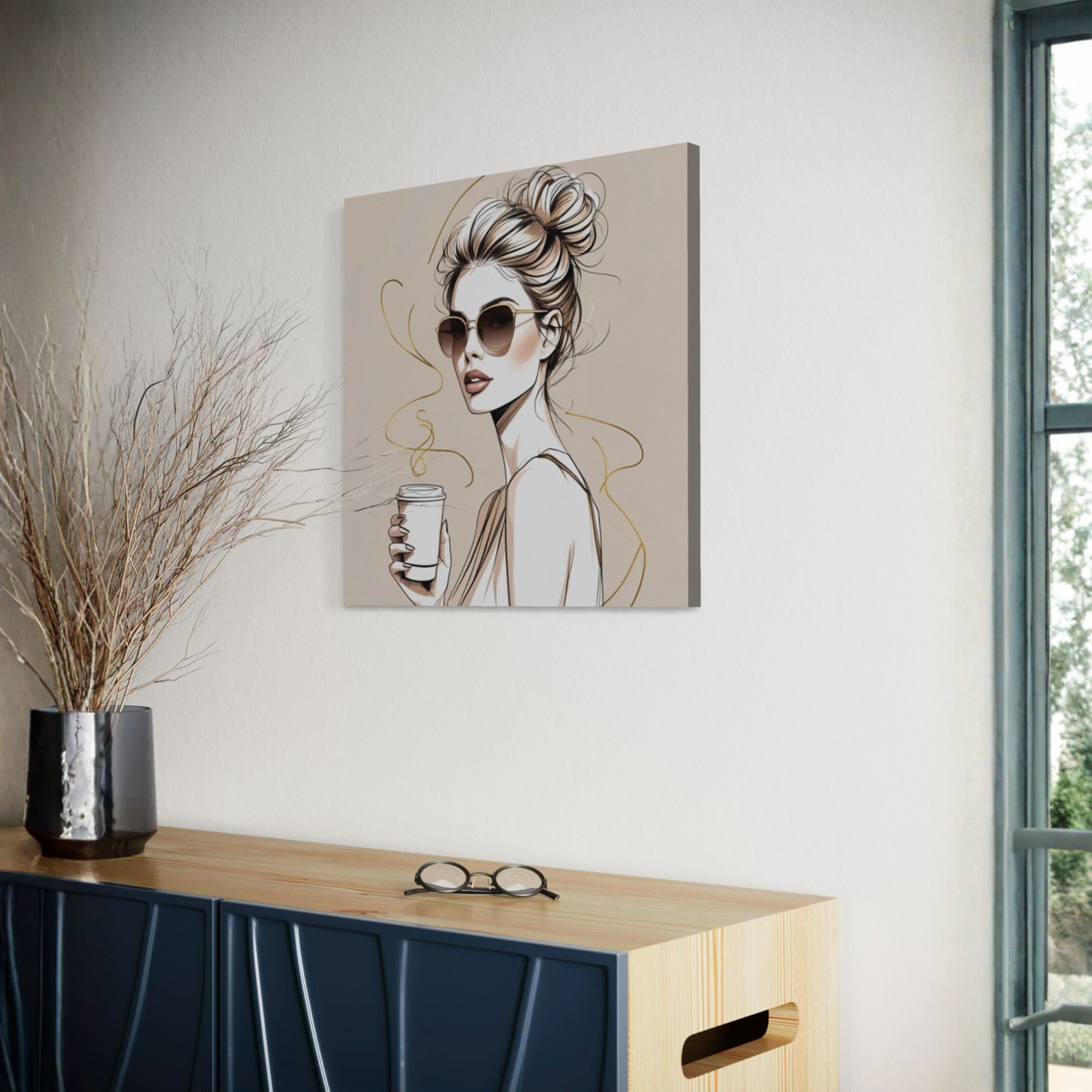 LunarHeartCo Line Study M1 Moment Canvas wall art, 16x16 inches, featuring minimalist black line design on a white background.