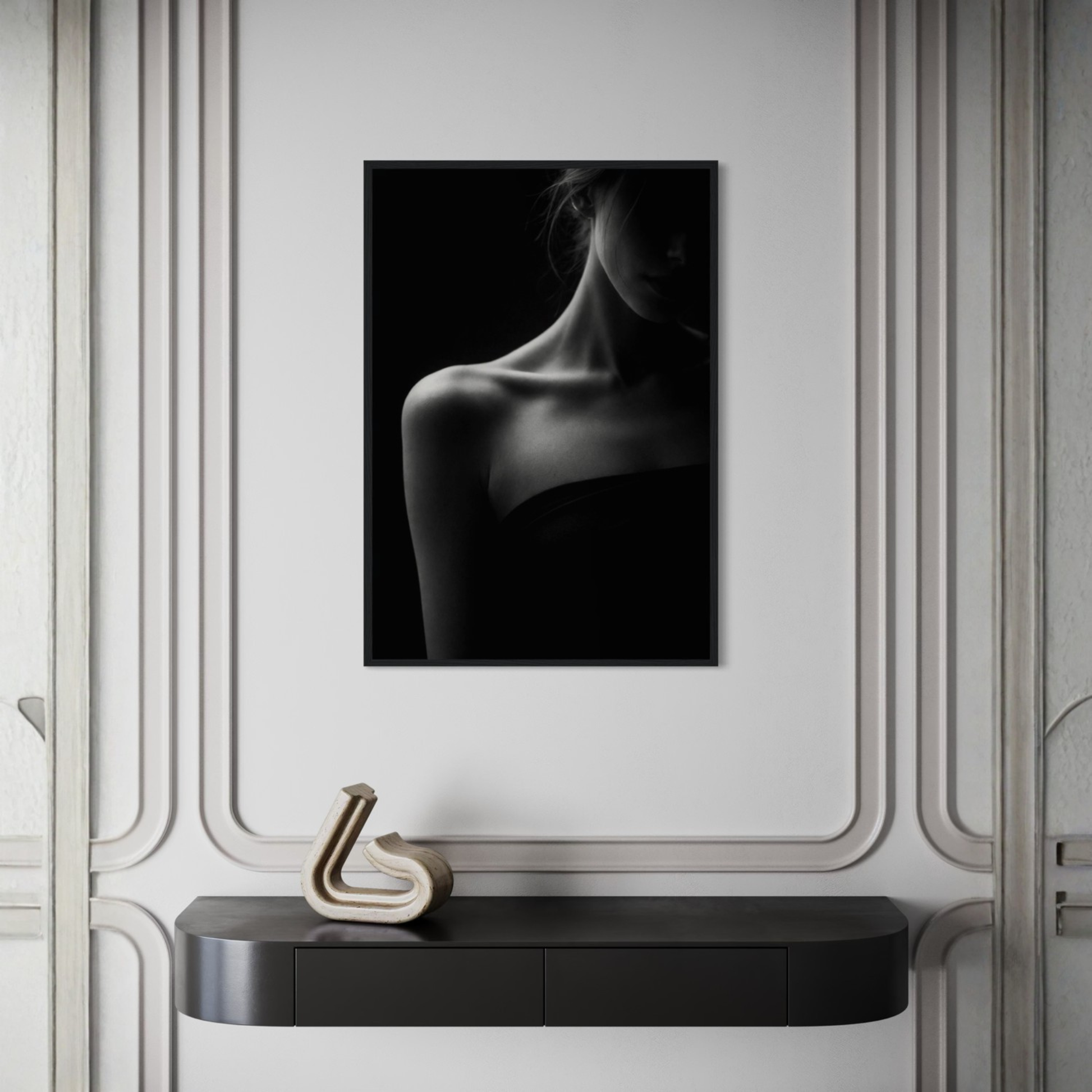 Framed Muse II proximity fine art print by LunarHeartCo showcasing abstract, modern wall art with soft tones and textured details.
