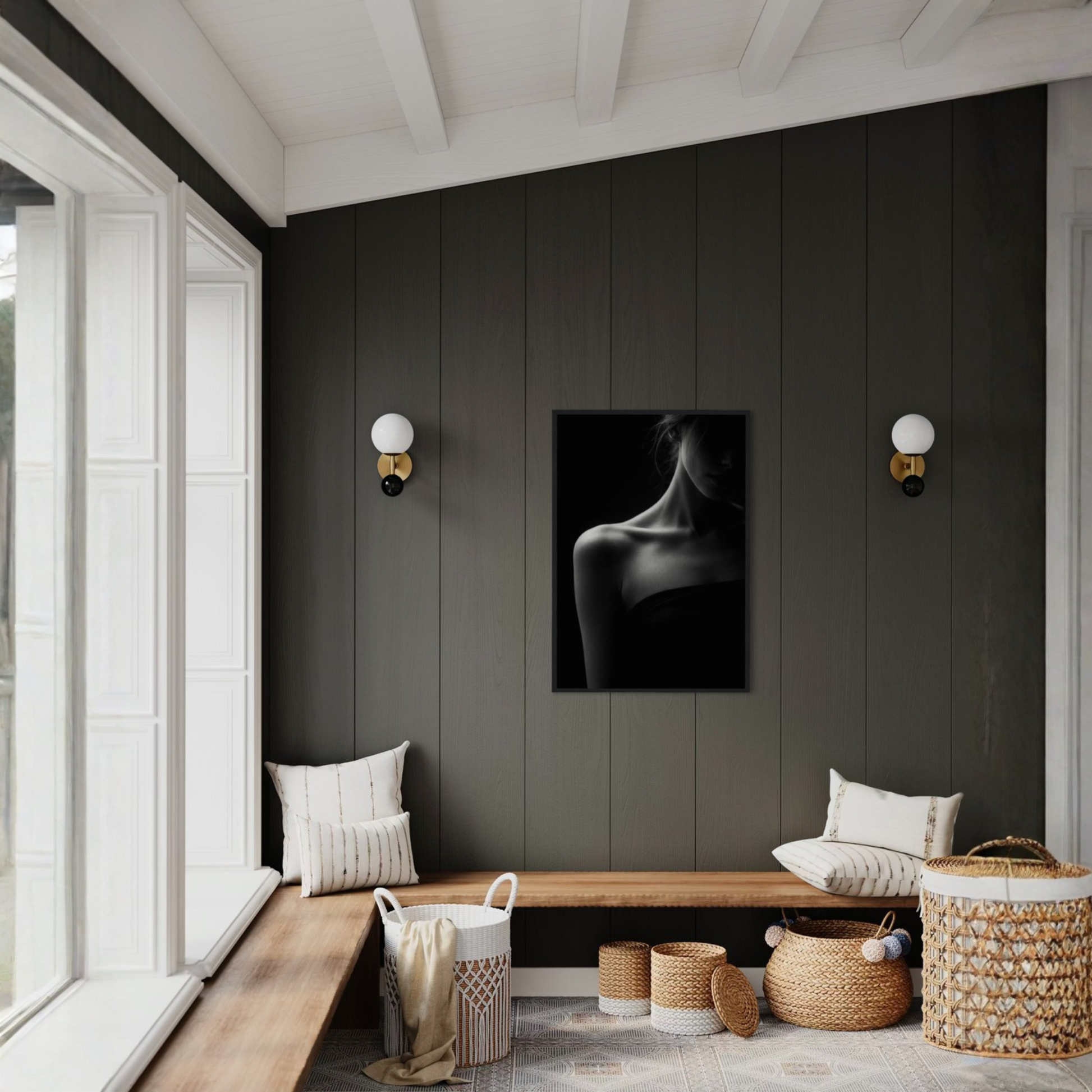Framed editorial fine art print titled Muse II — Proximity by LunarHeartCo, showcasing abstract, textured wall art in neutral tones.