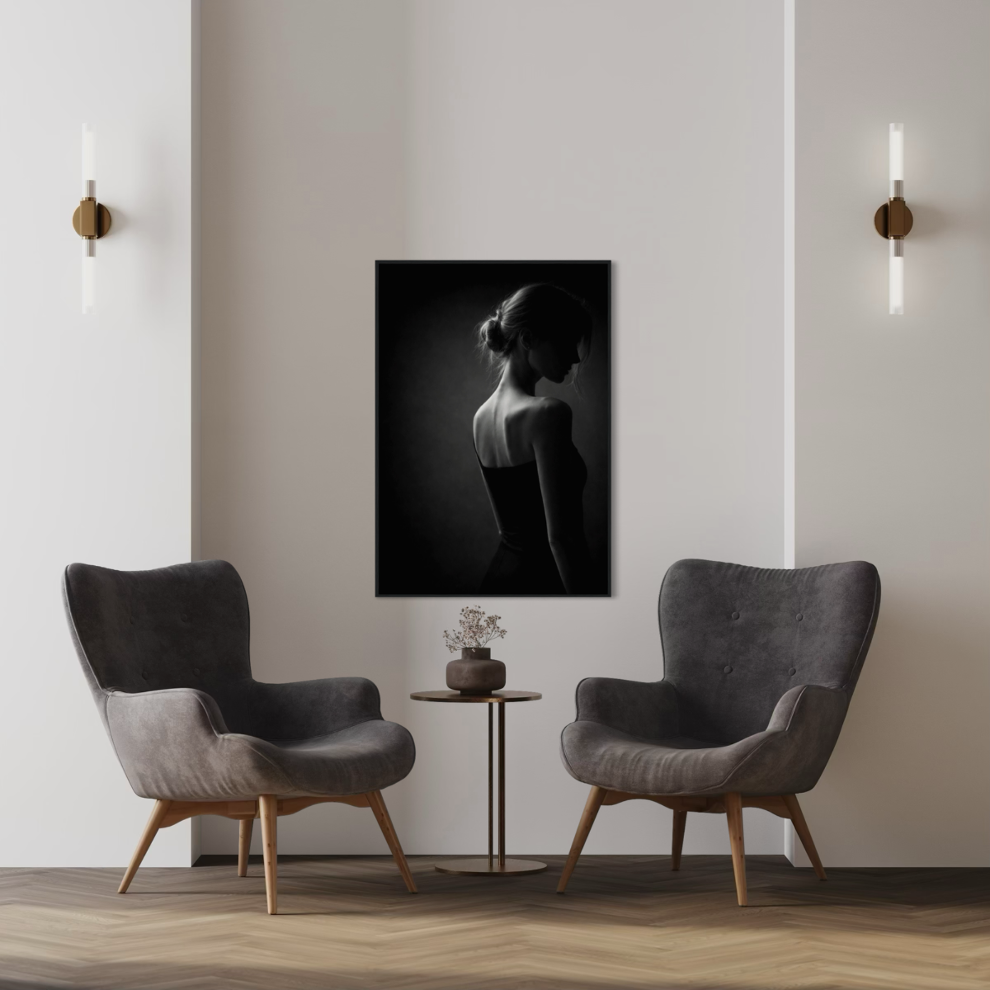 Framed Muse III distance editorial fine art print by LunarHeartCo, showcasing abstract artwork in a sleek wall art display.
