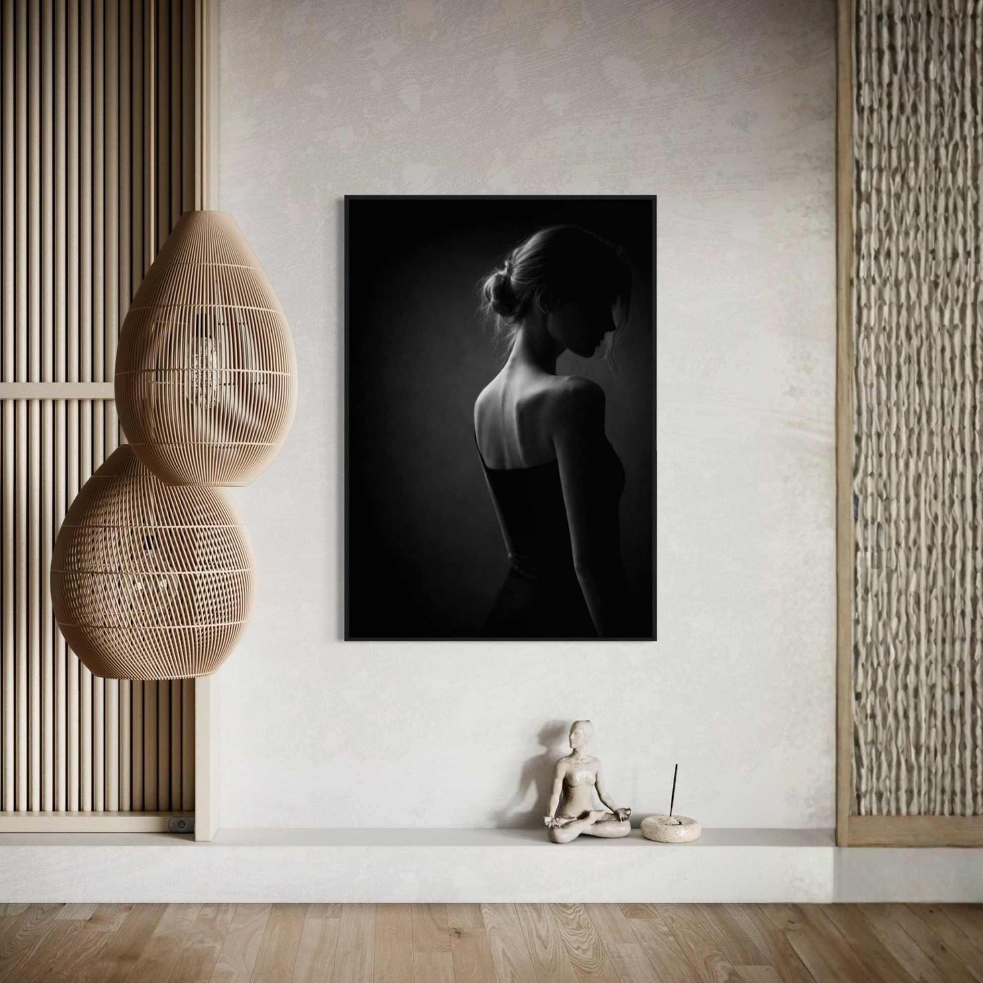 Framed editorial fine art print "Muse III" by LunarHeartCo, featuring abstract musical notes and artistic design on wall art.