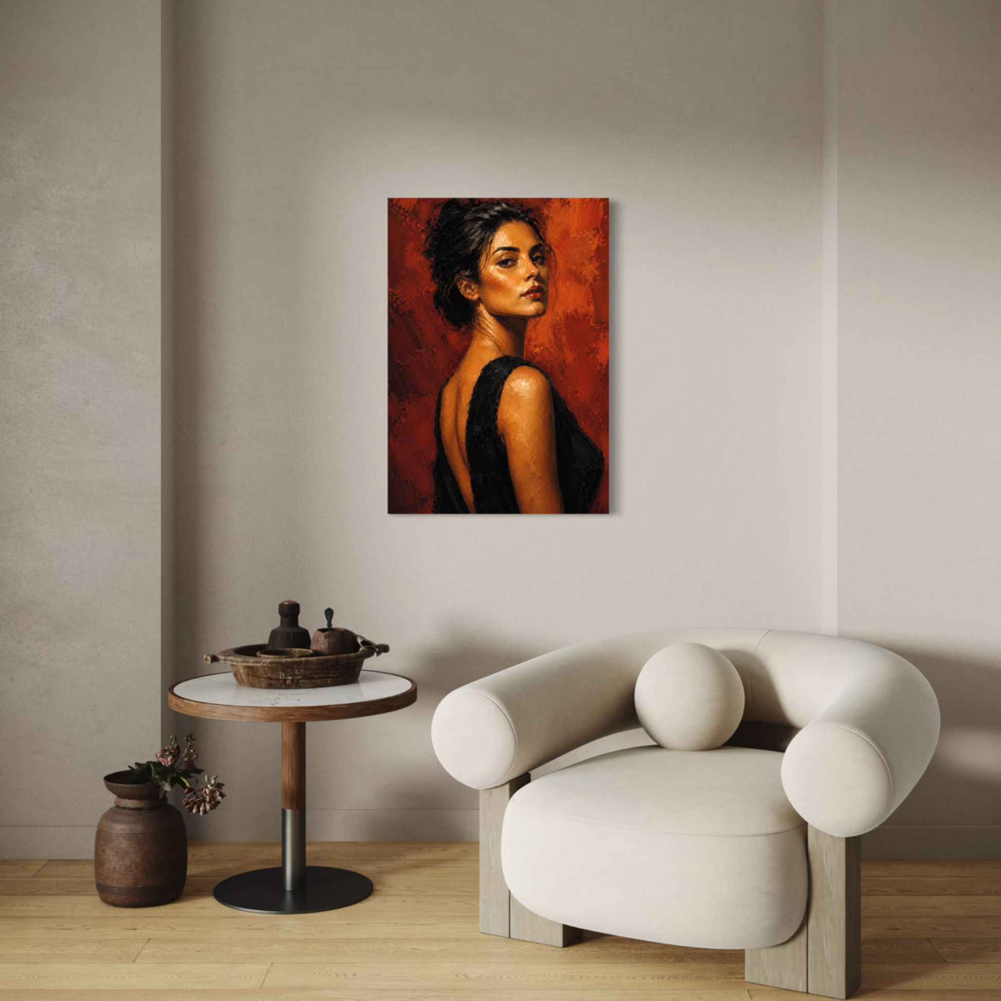 LunarHeartCo Figure Study IV canvas art depicting an abstract human form on a textured canvas background.