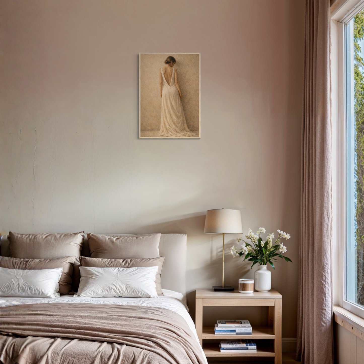 Framed art piece titled STILLNESS, HELD I by LunarHeartCo featuring a standing figure in a serene, contemplative pose.