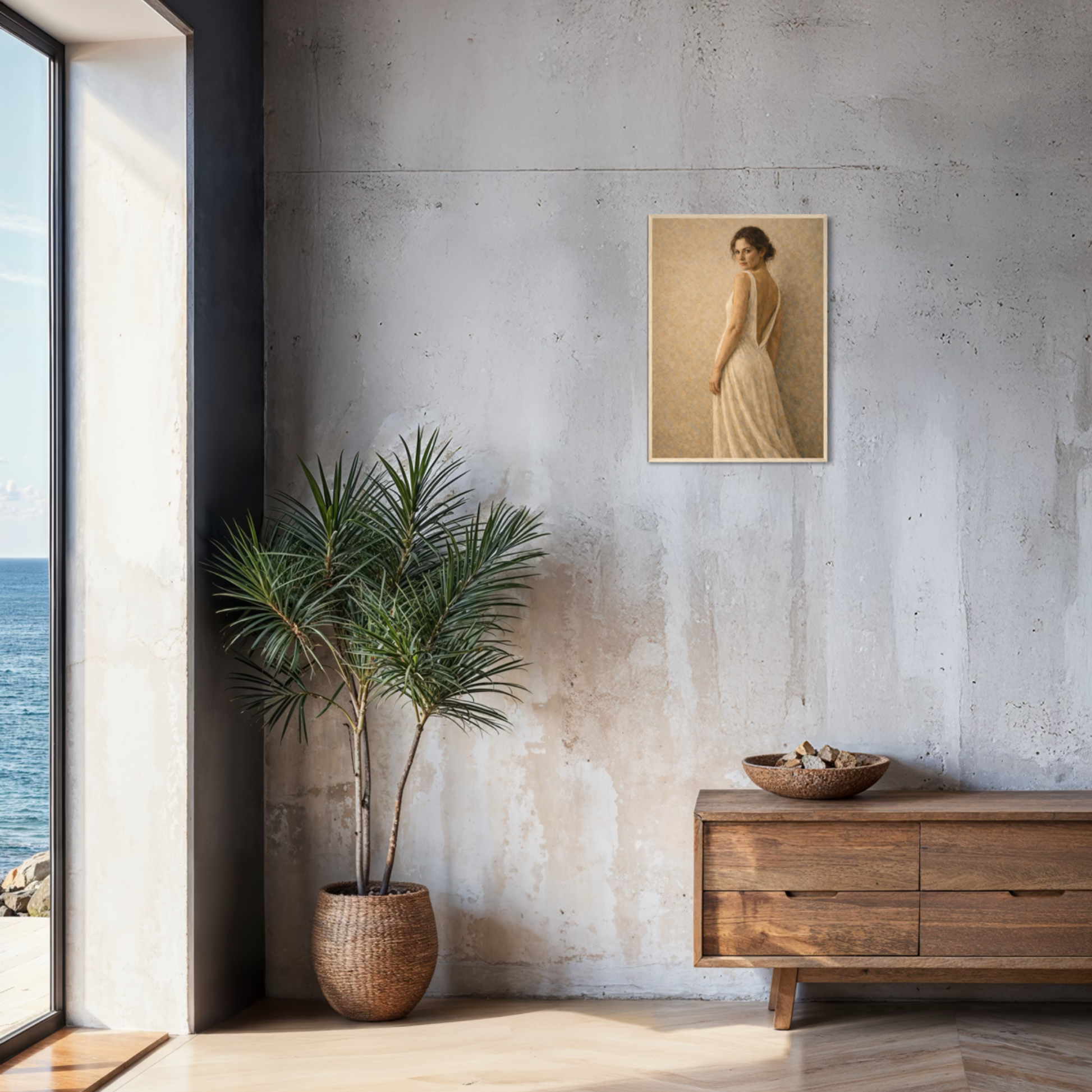 Framed art print titled STILLNESS, HELD III — Turning by LunarHeartCo, featuring abstract shapes in a sleek frame.