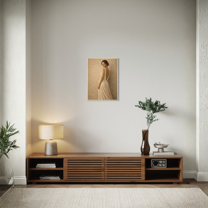 Framed art print "STILLNESS, HELD III — Turning" by LunarHeartCo, showcasing abstract, calming artwork in a sleek frame.