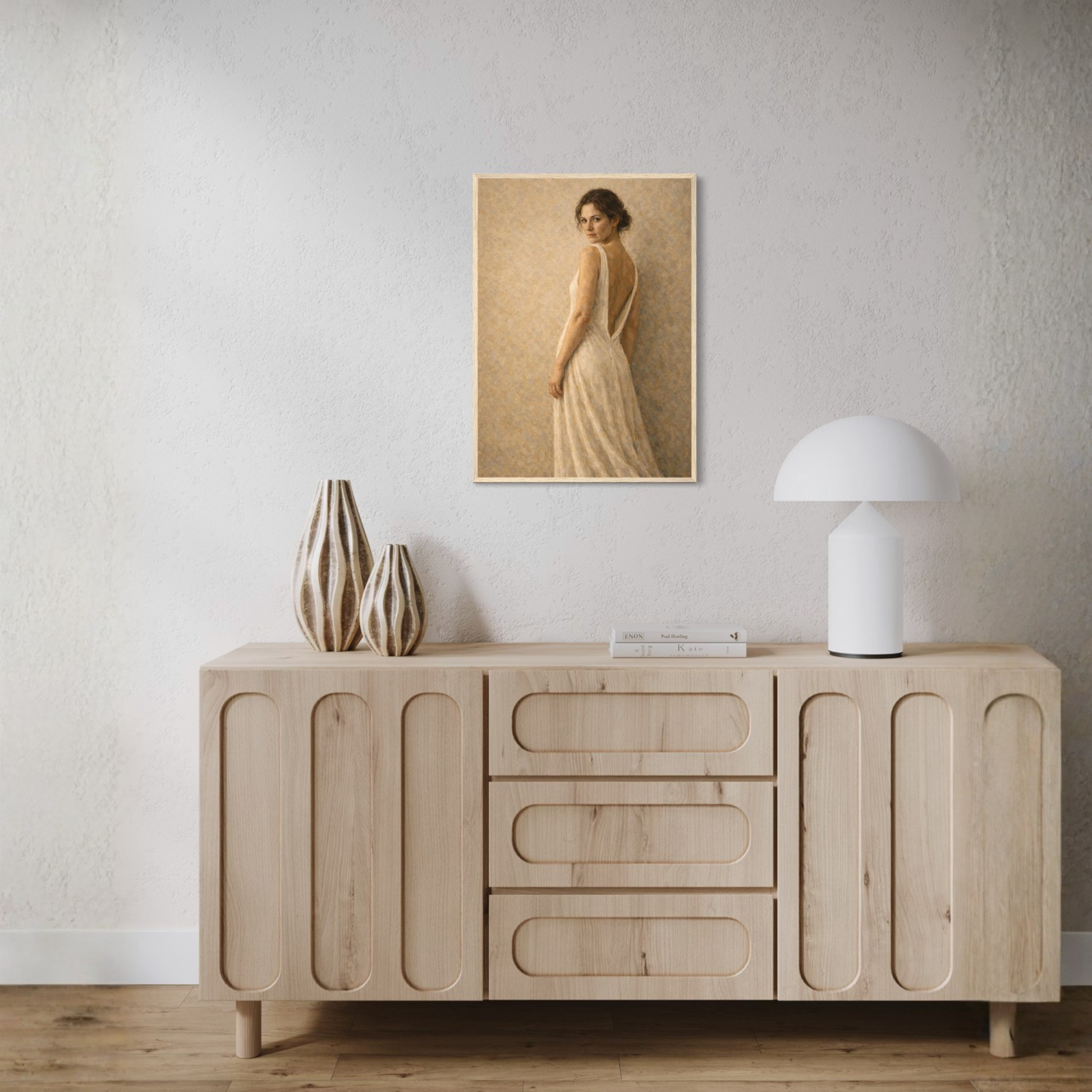 Framed art print titled STILLNESS, HELD III — Turning by LunarHeartCo, featuring abstract, calming artwork in a sleek frame.