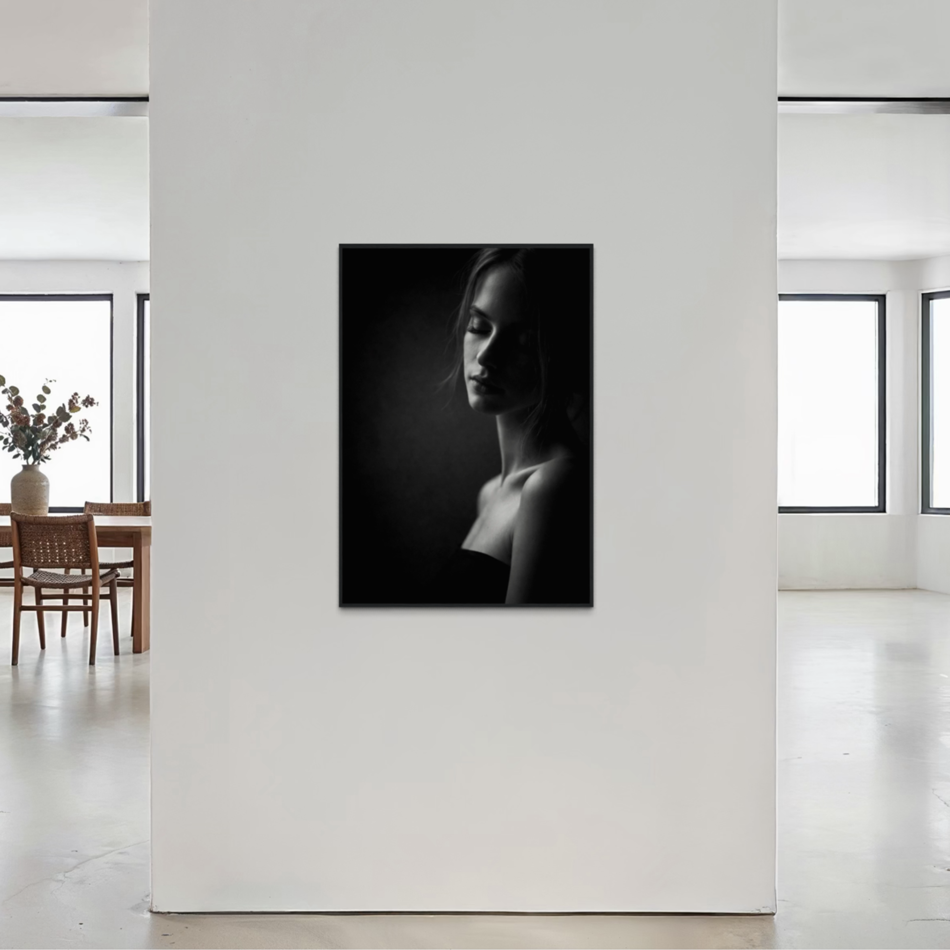 Framed stillness wall art print by LunarHeartCo, featuring minimalist, calming artwork in a sleek frame for modern interior decor.
