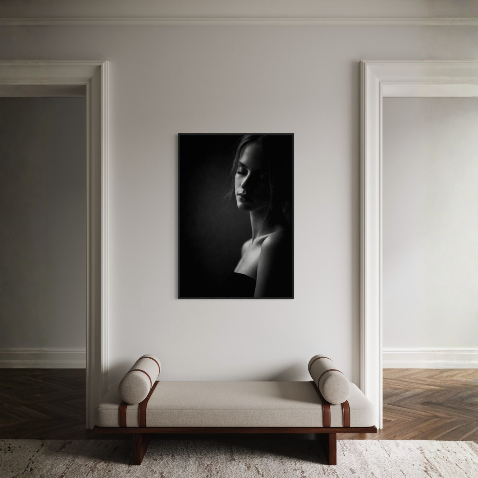 Framed editorial fine art print titled "Stillness" by LunarHeartCo, showcasing a serene, minimalist wall art design.