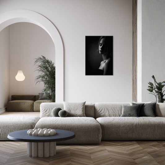 Framed editorial fine art print "Stillness" by LunarHeartCo, showcasing a serene, minimalist wall art piece with subtle textures.