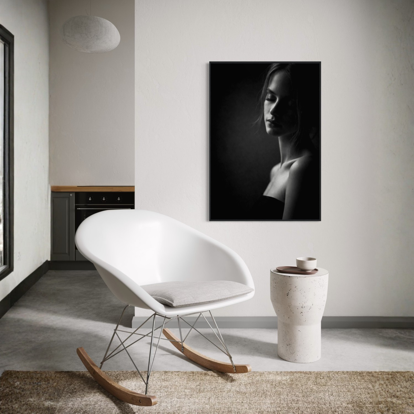 Framed fine art print titled "Stillness" by LunarHeartCo, showcasing a serene, abstract wall art design in a minimalist frame.