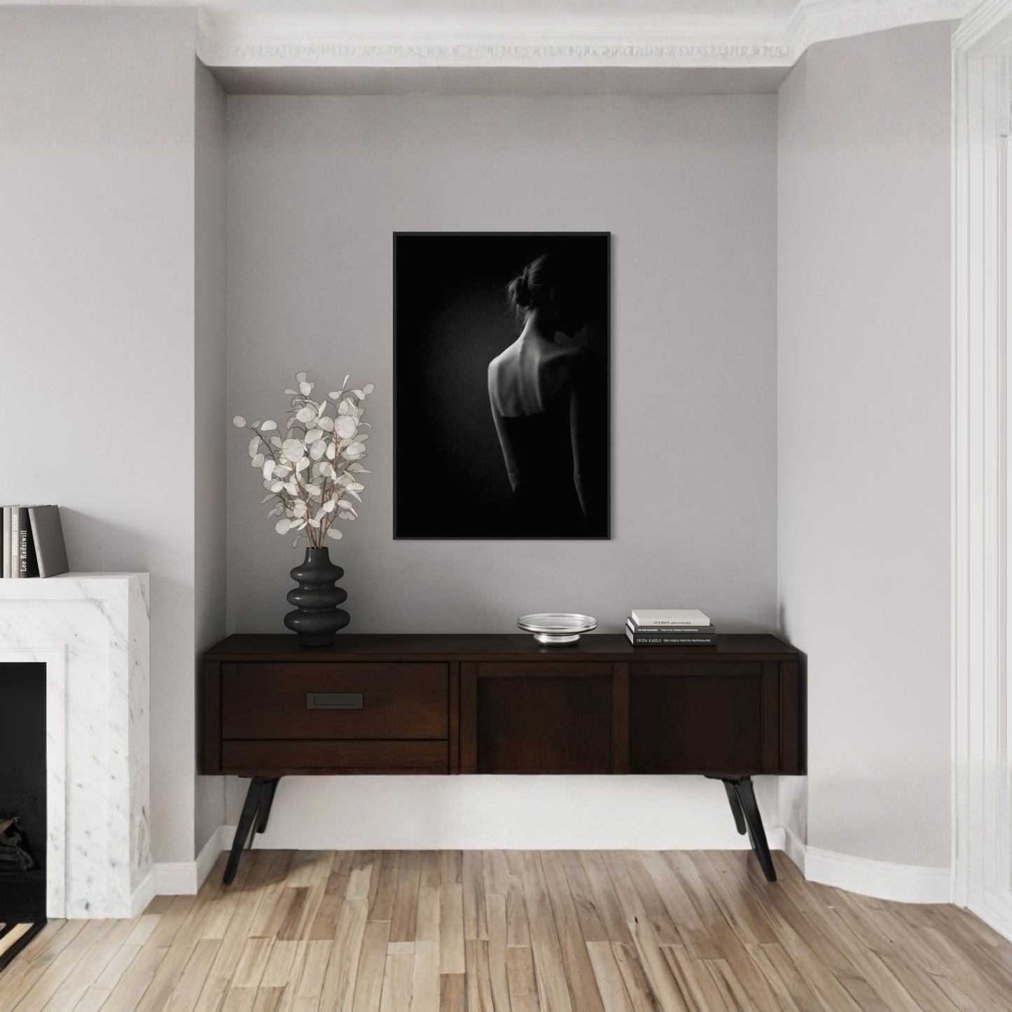 Framed Muse V Withdrawal editorial fine art print by LunarHeartCo, featuring abstract artwork in a sleek frame for wall decor.