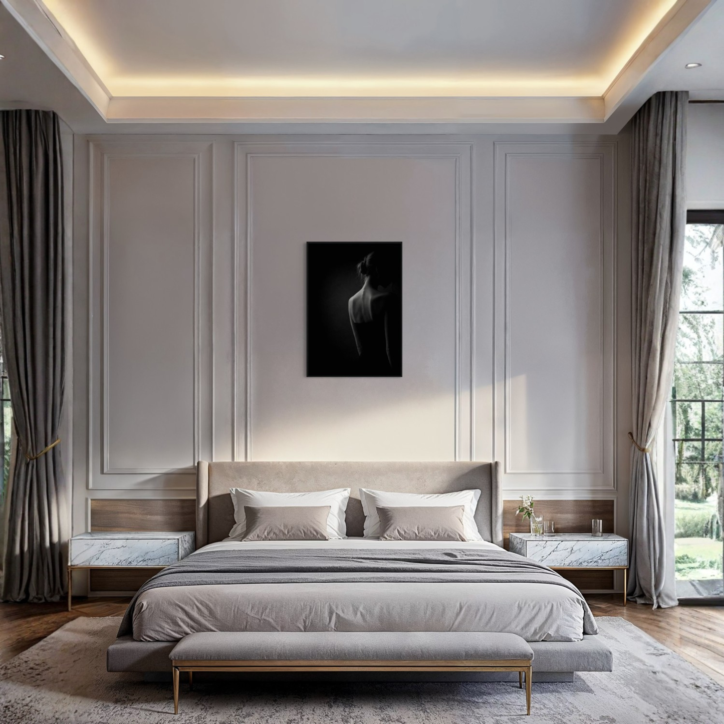 Framed editorial fine art print "Withdrawal" by LunarHeartCo, featuring abstract, moody artwork on a wall.