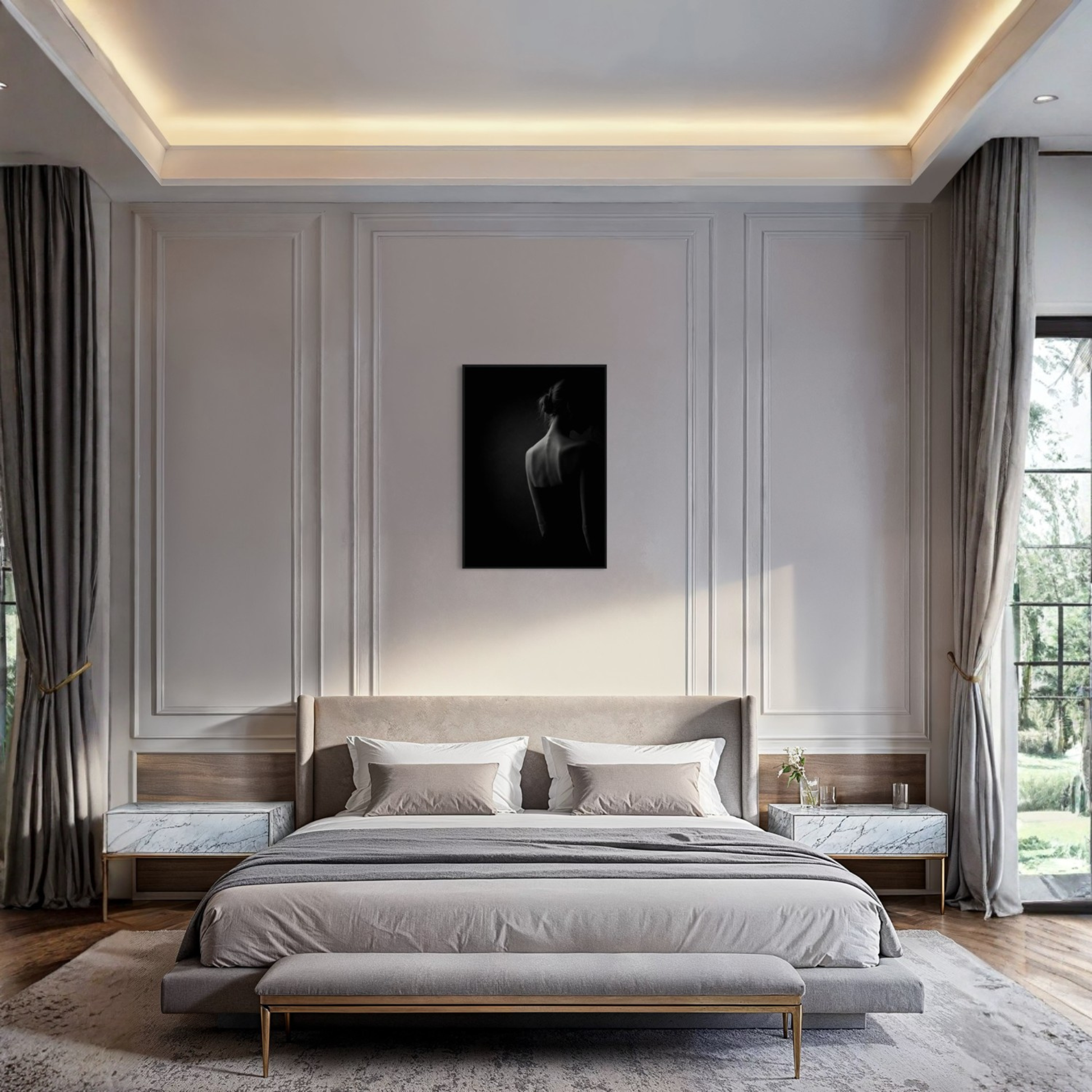 Framed editorial fine art print "Withdrawal" by LunarHeartCo, featuring abstract, moody artwork on a wall.