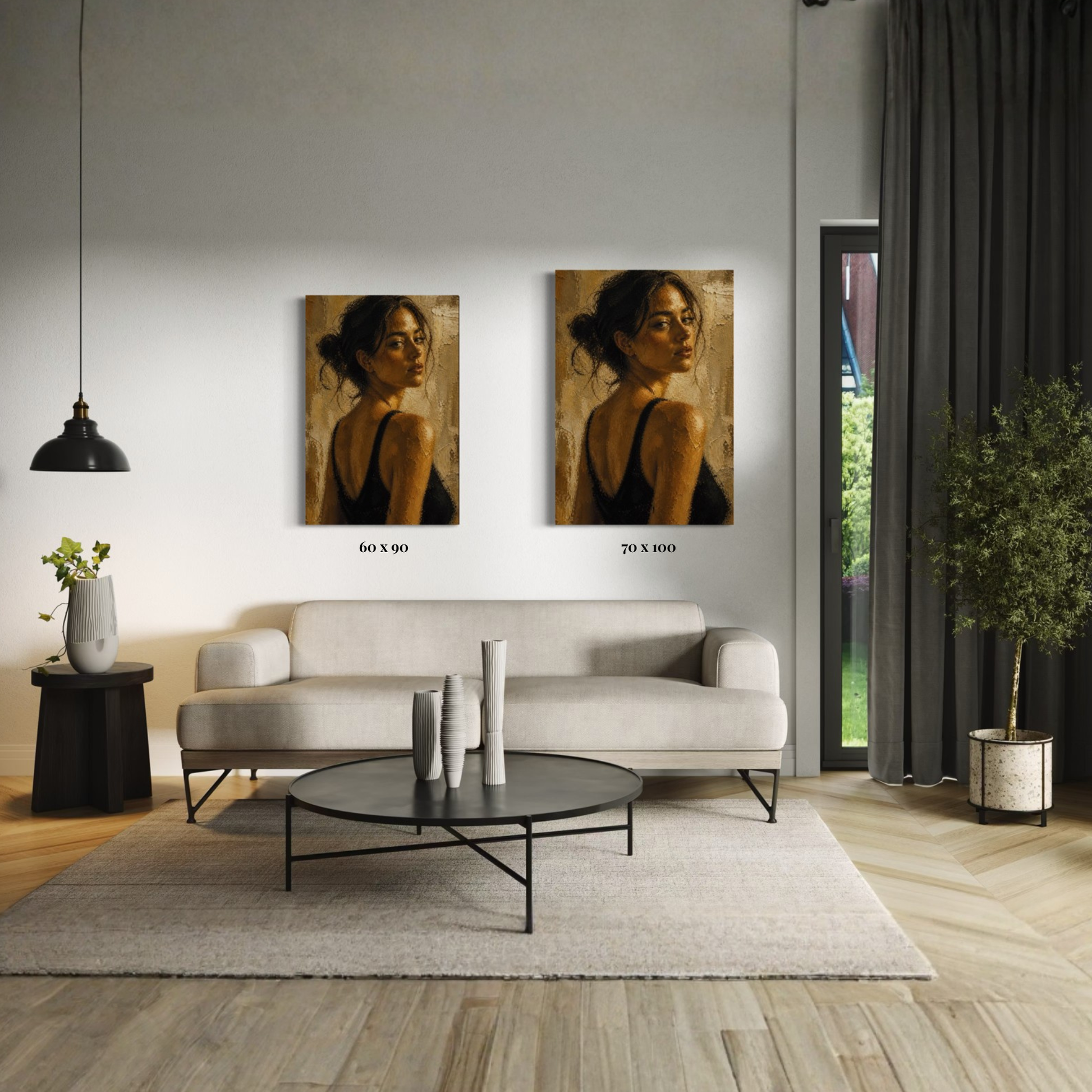 LunarHeartCo Figure Study III control canvas art featuring a detailed abstract figure design on a textured canvas background.
