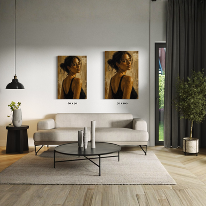 LunarHeartCo Figure Study III control canvas art featuring a detailed abstract figure design on a textured canvas background.