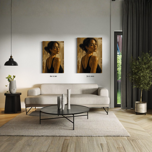 LunarHeartCo Figure Study III control canvas art featuring a detailed abstract figure design on a textured canvas background.