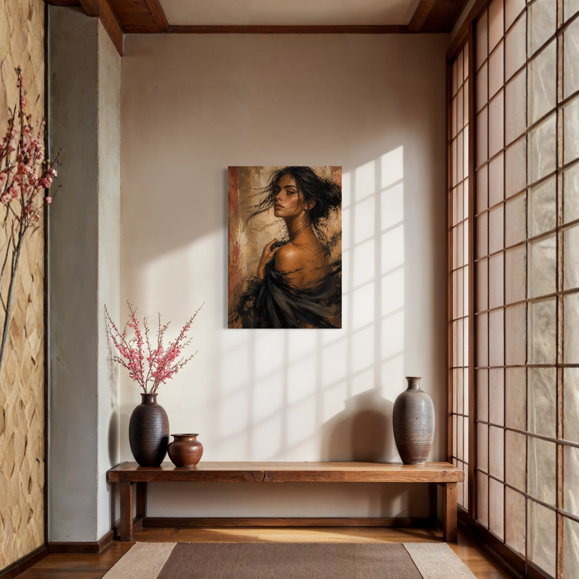 LunarHeartCo FIGURE STUDY VII—Unravelling canvas art depicting abstract human figure on textured canvas background.