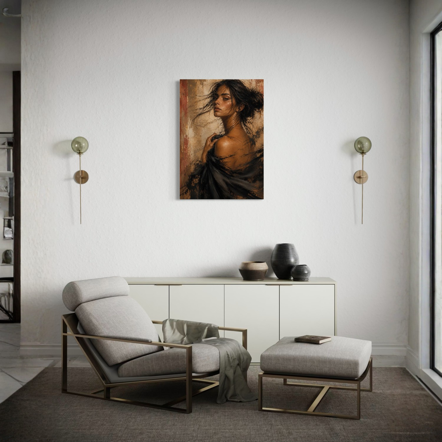 LunarHeartCo Figure Study VII canvas art featuring an abstract unravelling figure on a textured canvas.