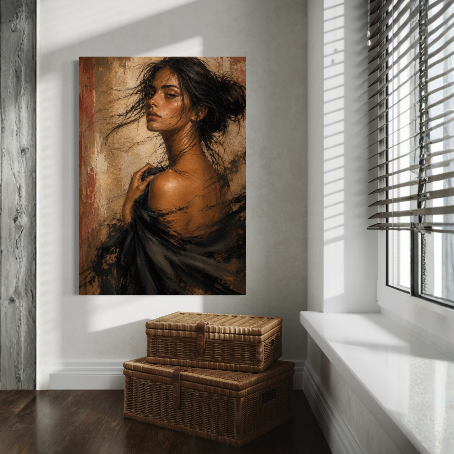 LunarHeartCo Figure Study VII canvas art titled "Unravelling" displaying abstract, textured artwork on stretched canvas.