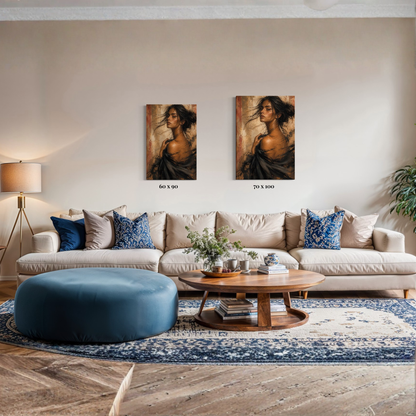 LunarHeartCo figure study VII canvas art featuring abstract, textured design on a large stretched canvas for modern wall decor.