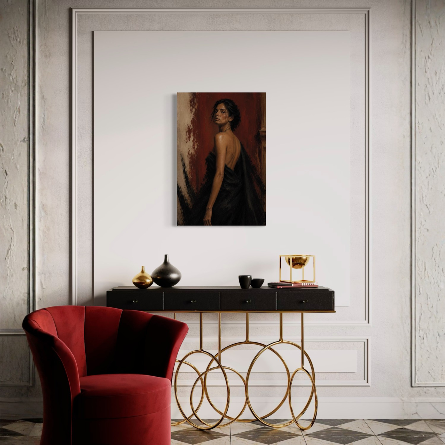 LunarHeartCo figure study IX - Defiance canvas art featuring detailed abstract design on a stretched canvas.