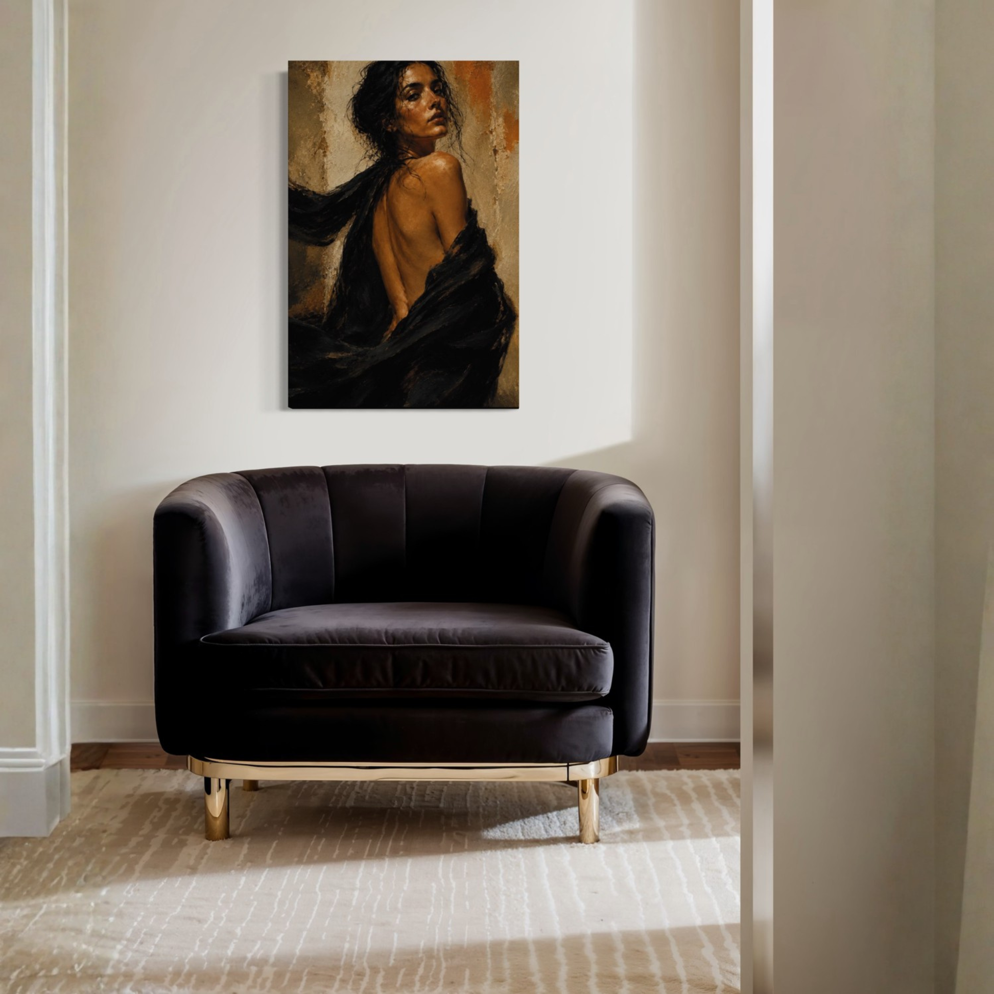 LunarHeartCo Figure Study X—Resolve canvas art featuring abstract design with muted tones on a textured canvas background.