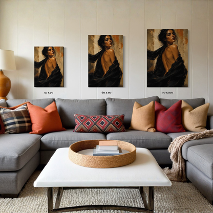 LunarHeartCo Figure Study X—Resolve canvas art featuring abstract human figure in monochrome tones on textured canvas.