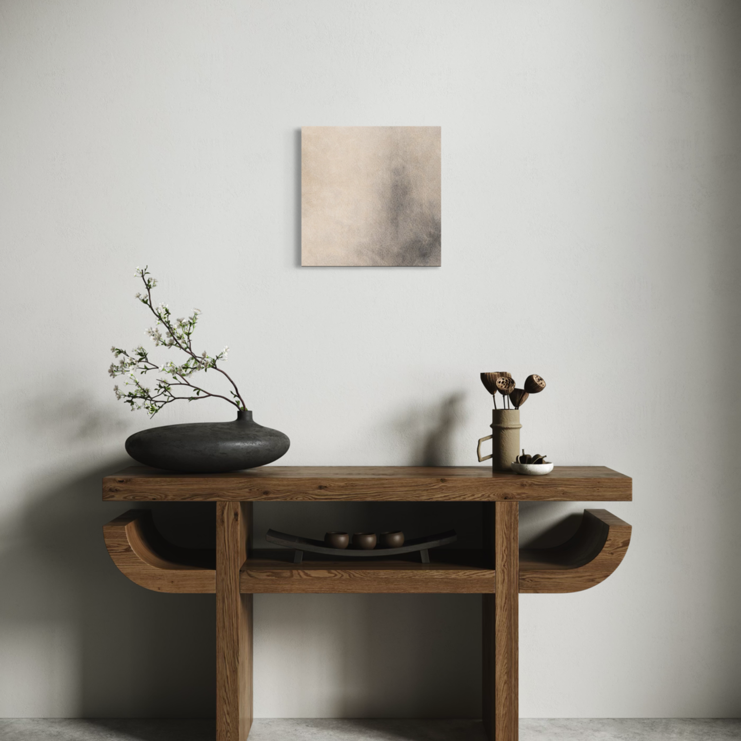 LunarHeartCo Mineral Drift I field canvas art, 16x16 inches, featuring abstract mineral-inspired design in earthy tones.