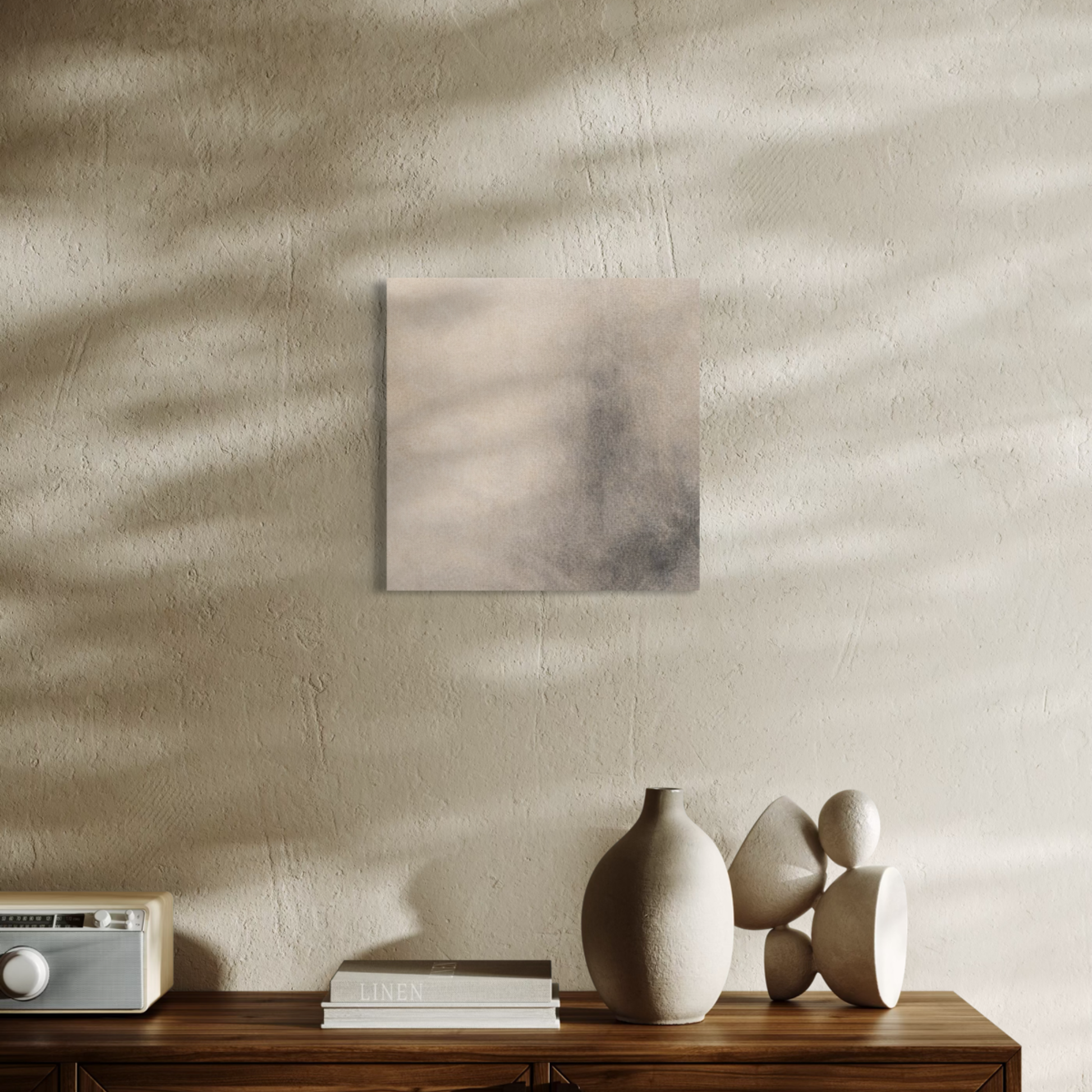 LunarHeartCo Mineral Drift I field canvas art, 16x16 inches, featuring abstract mineral-inspired design on a textured canvas.
