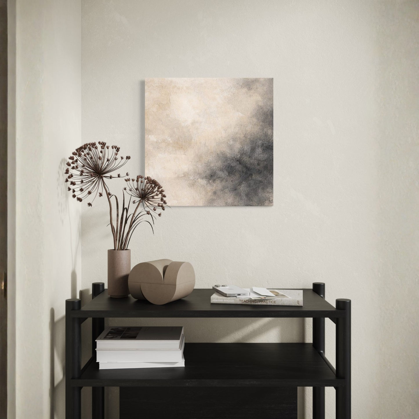 LunarHeartCo Mineral Drift III ground canvas art, 16x16 inches, featuring abstract mineral-inspired design in earthy tones.