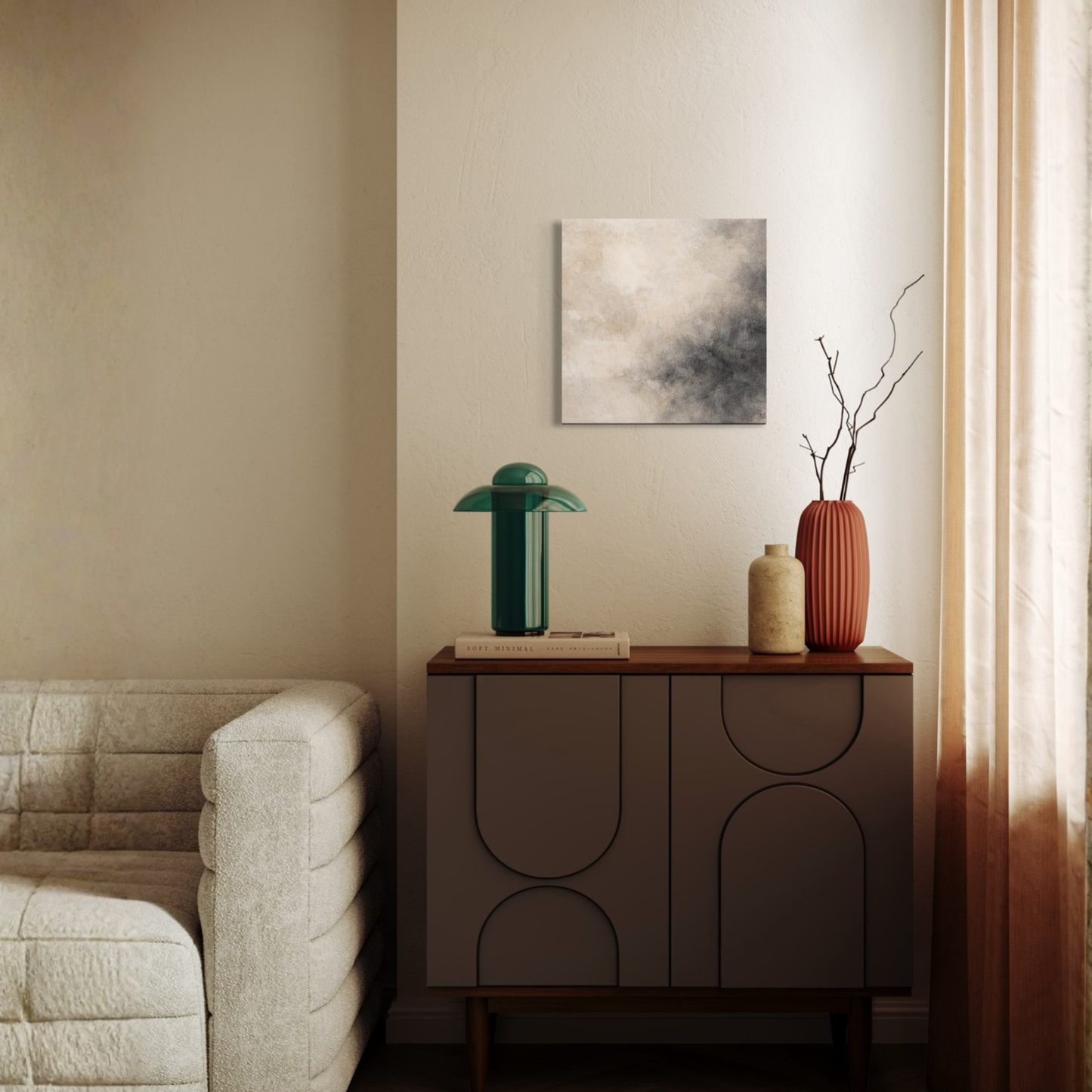 LunarHeartCo Mineral Drift III ground canvas art with abstract earthy tones, 16x16 inches, featuring textured natural-inspired design.