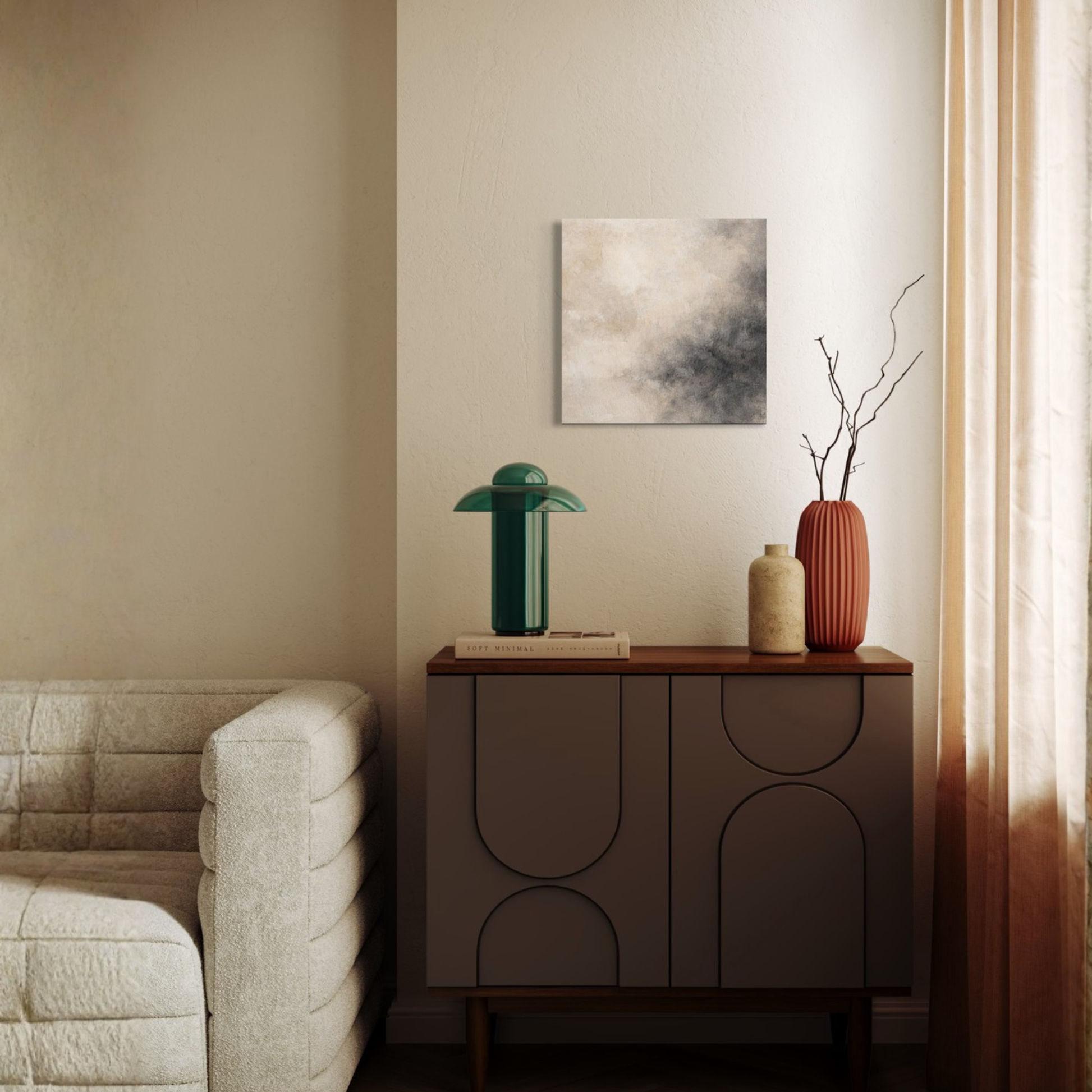 LunarHeartCo Mineral Drift III ground canvas art with abstract earthy tones, 16x16 inches, featuring textured natural-inspired design.
