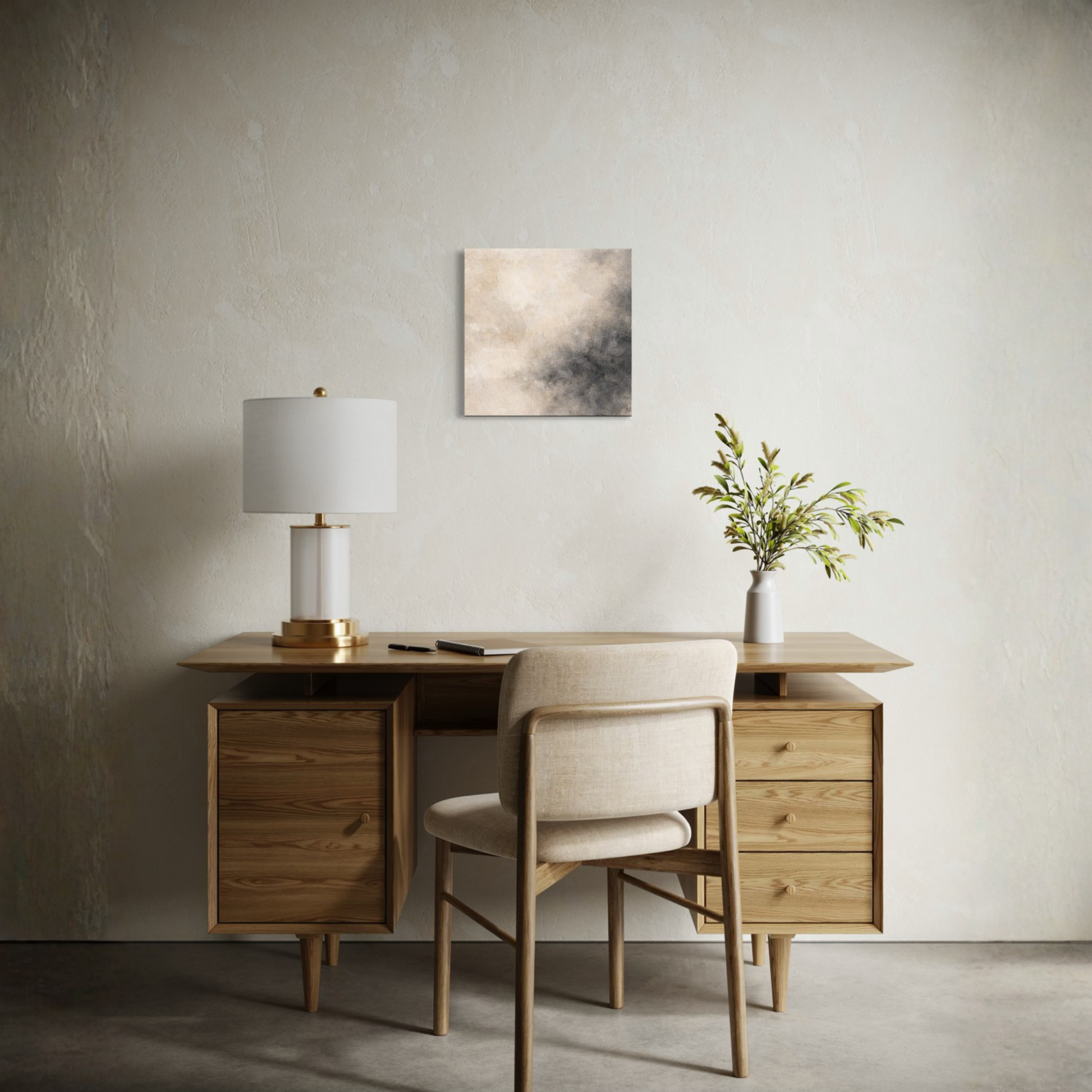 LunarHeartCo Mineral Drift III ground canvas art with abstract earthy tones in a 16x16 inch size.