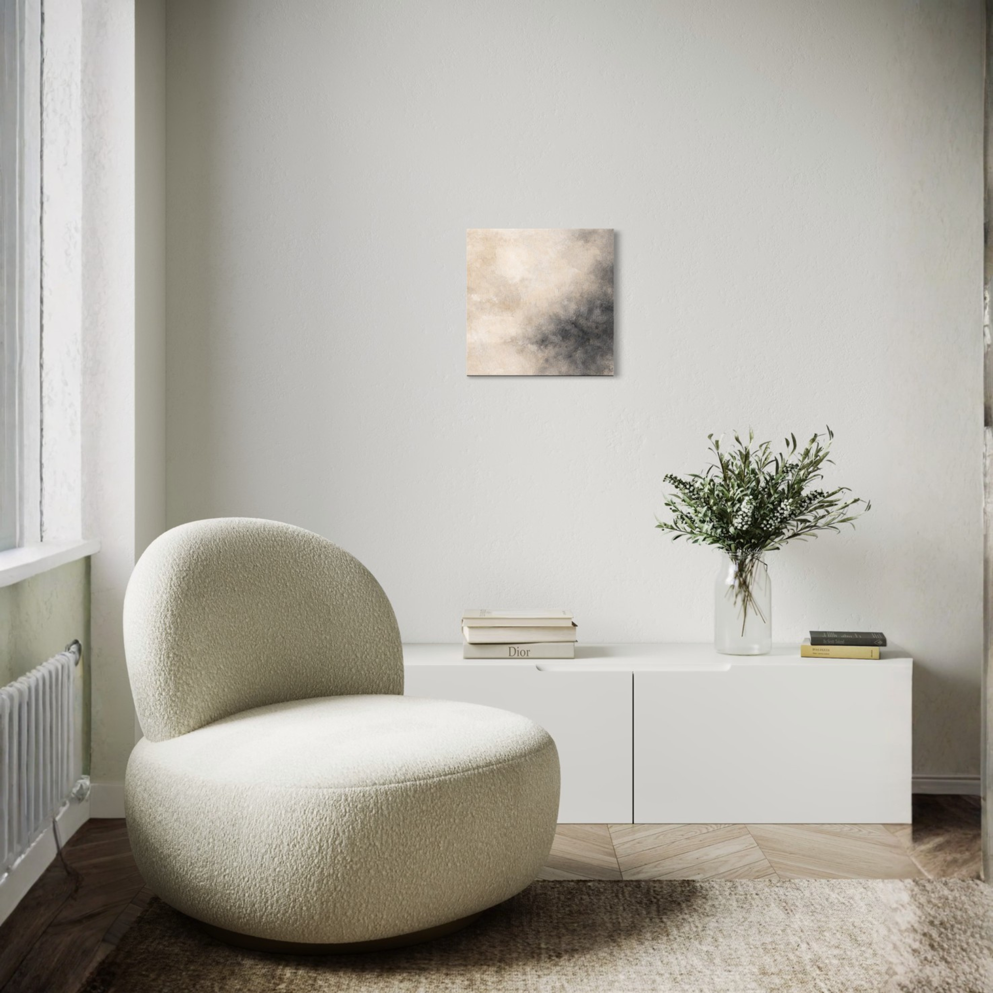 LunarHeartCo Mineral Drift III ground canvas art, 16x16 inches, featuring abstract mineral-inspired design on textured surface.