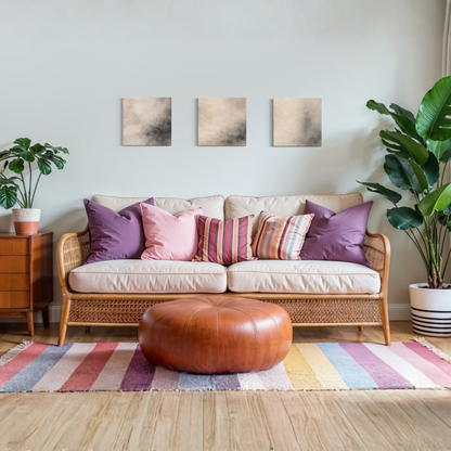 LunarHeartCo Mineral Drift Study Set I canvas art triptych with 16x16 inch panels showing abstract mineral-inspired designs.