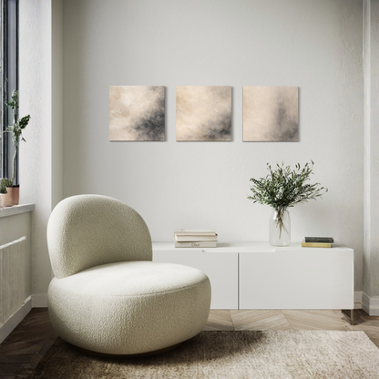 LunarHeartCo Mineral Drift Study Set I canvas art triptych with 16x16 inch panels, abstract mineral-inspired designs on canvas