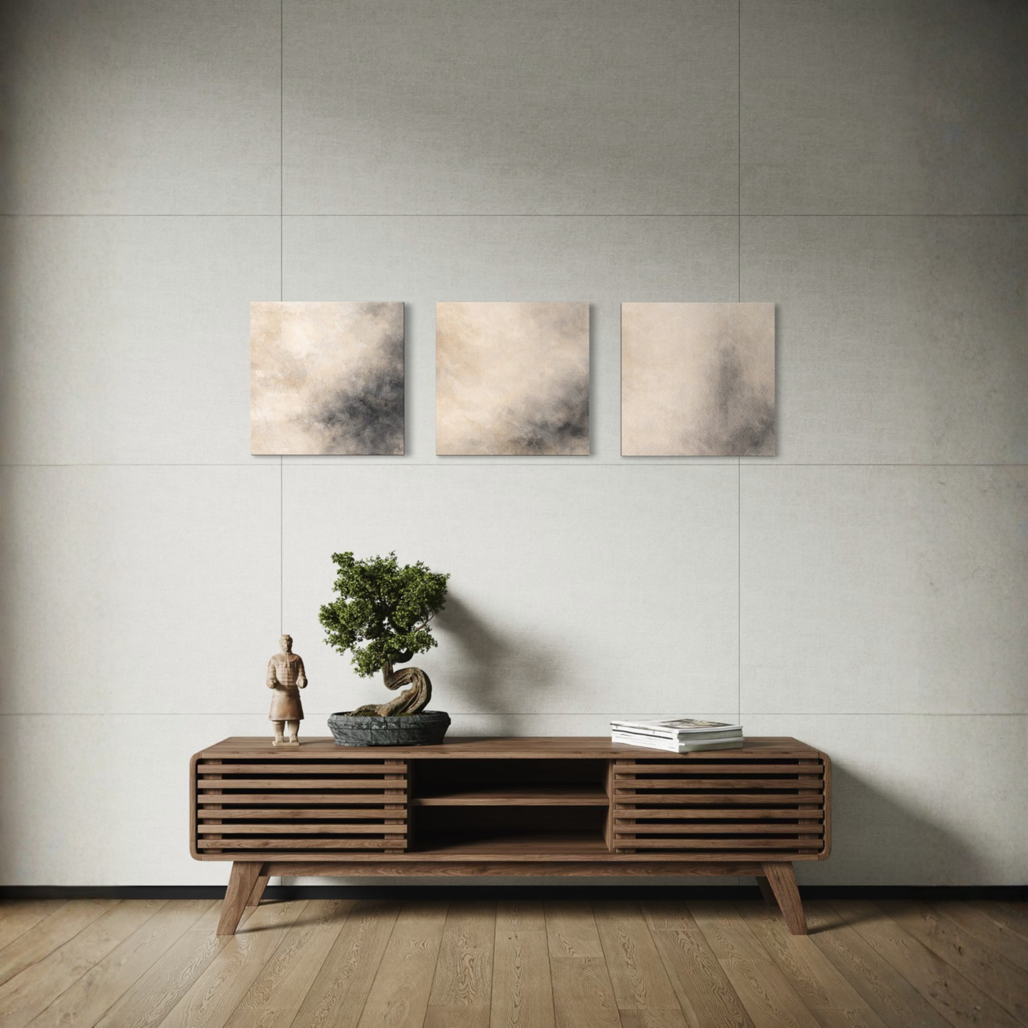 LunarHeartCo Mineral Drift Study Set I canvas triptych with 16x16 inch abstract mineral-inspired artwork in three panels.