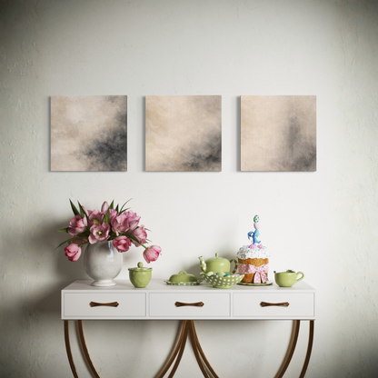 LunarHeartCo Mineral Drift Study Set I canvas art triptych featuring 16x16 inch abstract mineral-inspired designs.