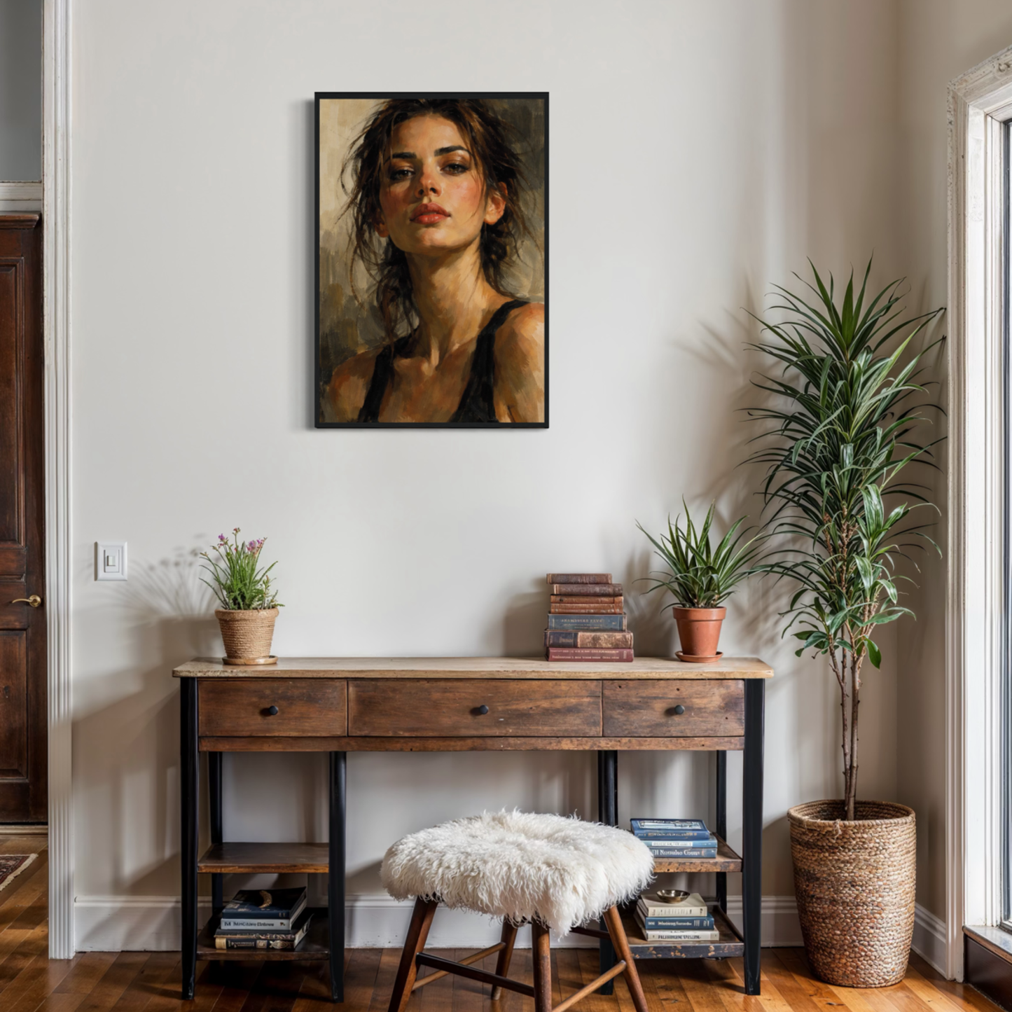 Framed wall art print "Figure Study II — Tension" by LunarHeartCo featuring a minimalist human figure in a tense pose.