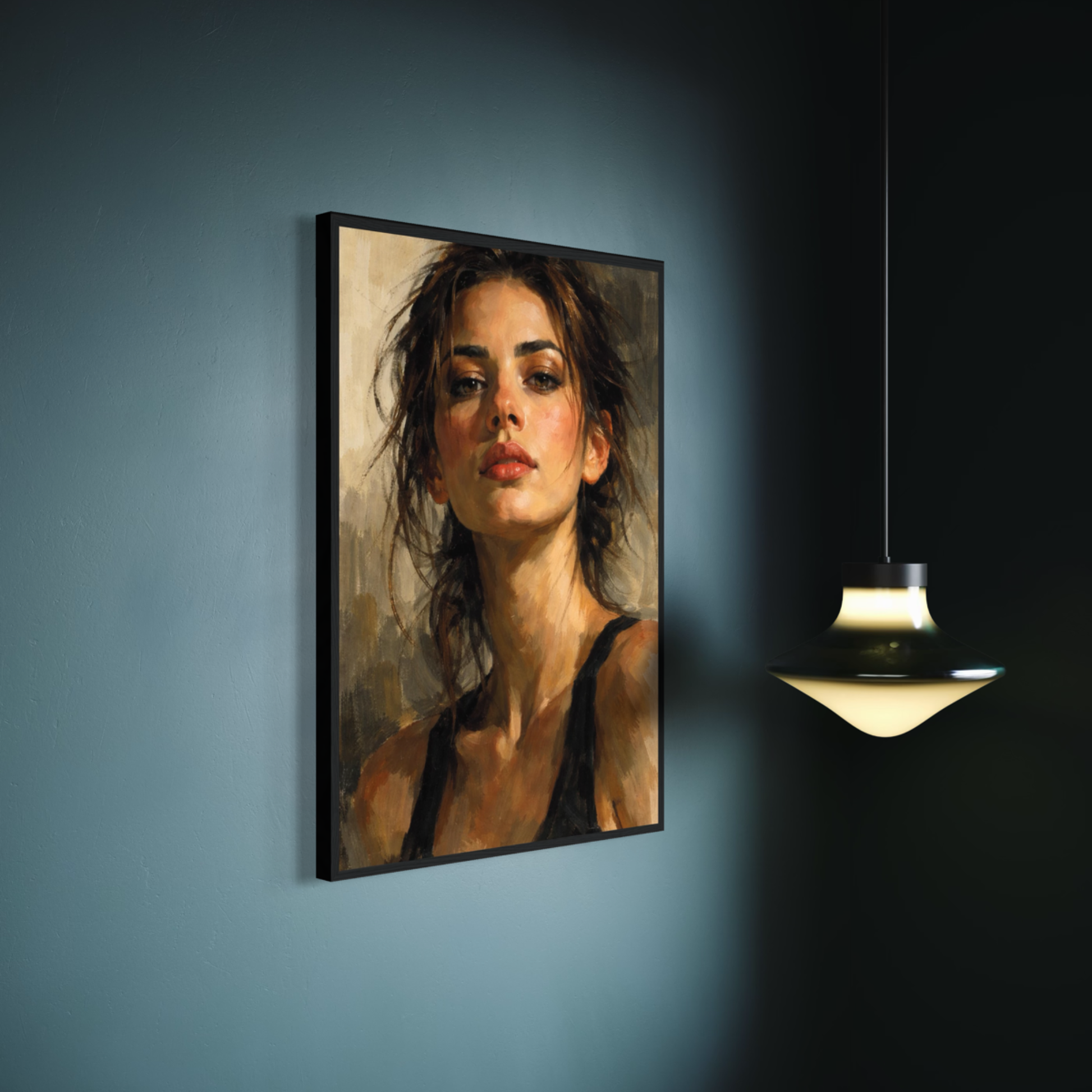 Framed wall art print "Figure Study II — Tension" by LunarHeartCo, showcasing a minimalist figure drawing in a modern frame.